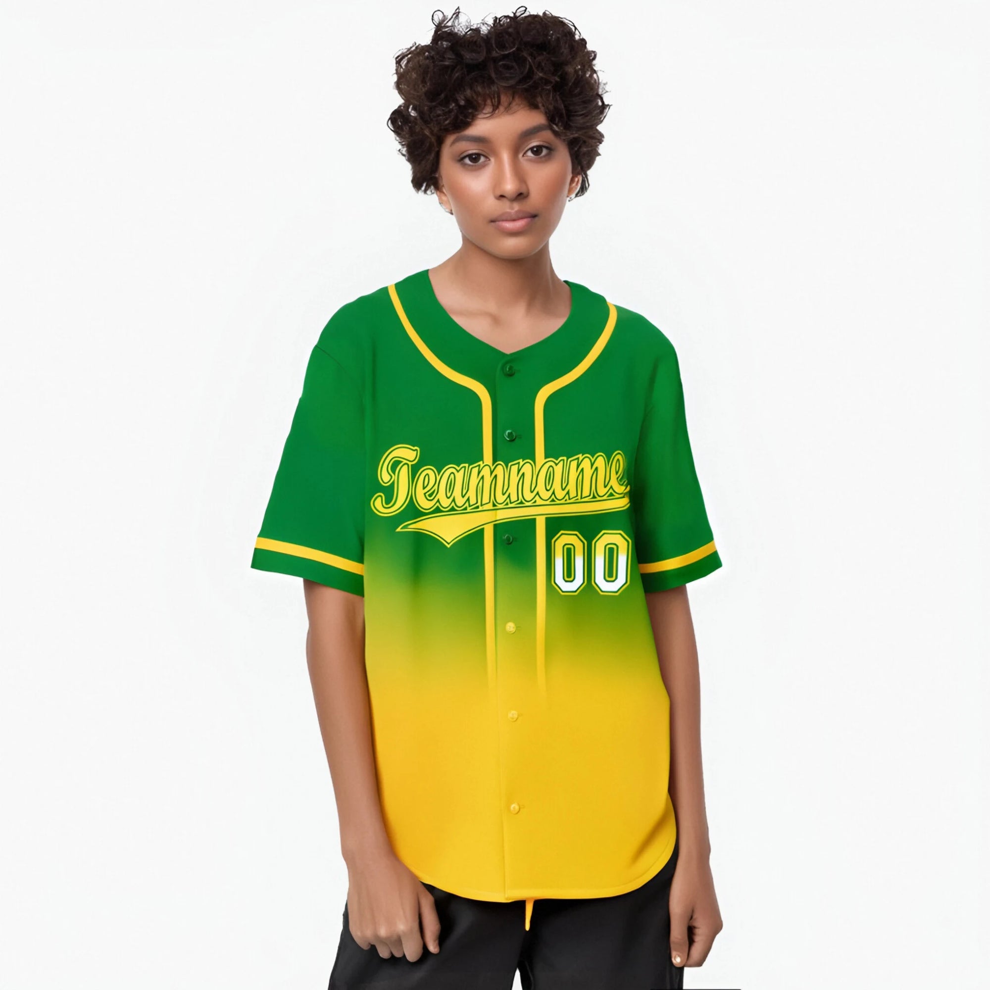 Custom Kelly Green Gold-White Authentic Fade Fashion Baseball Jersey