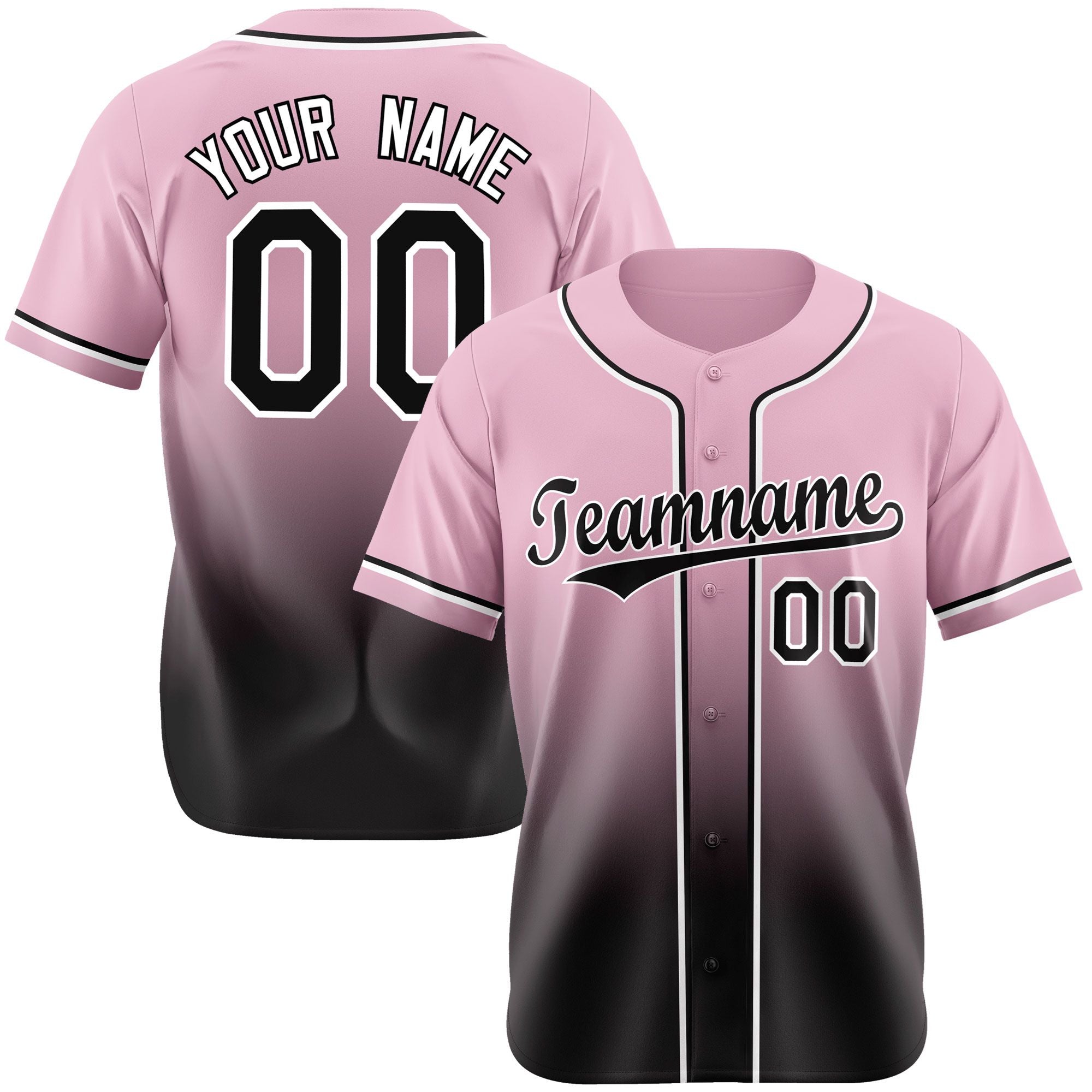 Custom Pink Black-White Authentic Fade Fashion Baseball Jersey