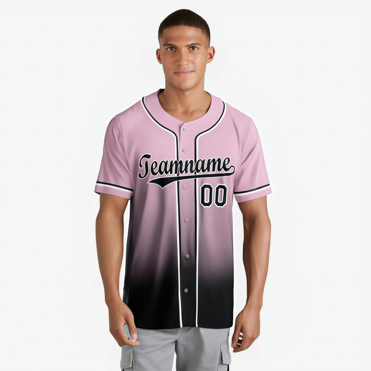 Custom Pink Black-White Authentic Fade Fashion Baseball Jersey