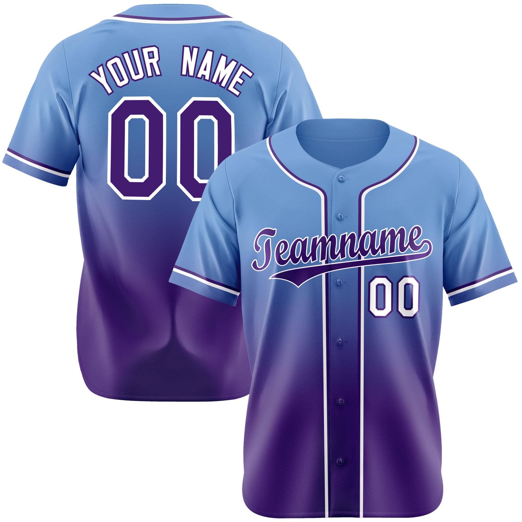 Custom Light Blue Purple-White Authentic Fade Fashion Baseball Jersey