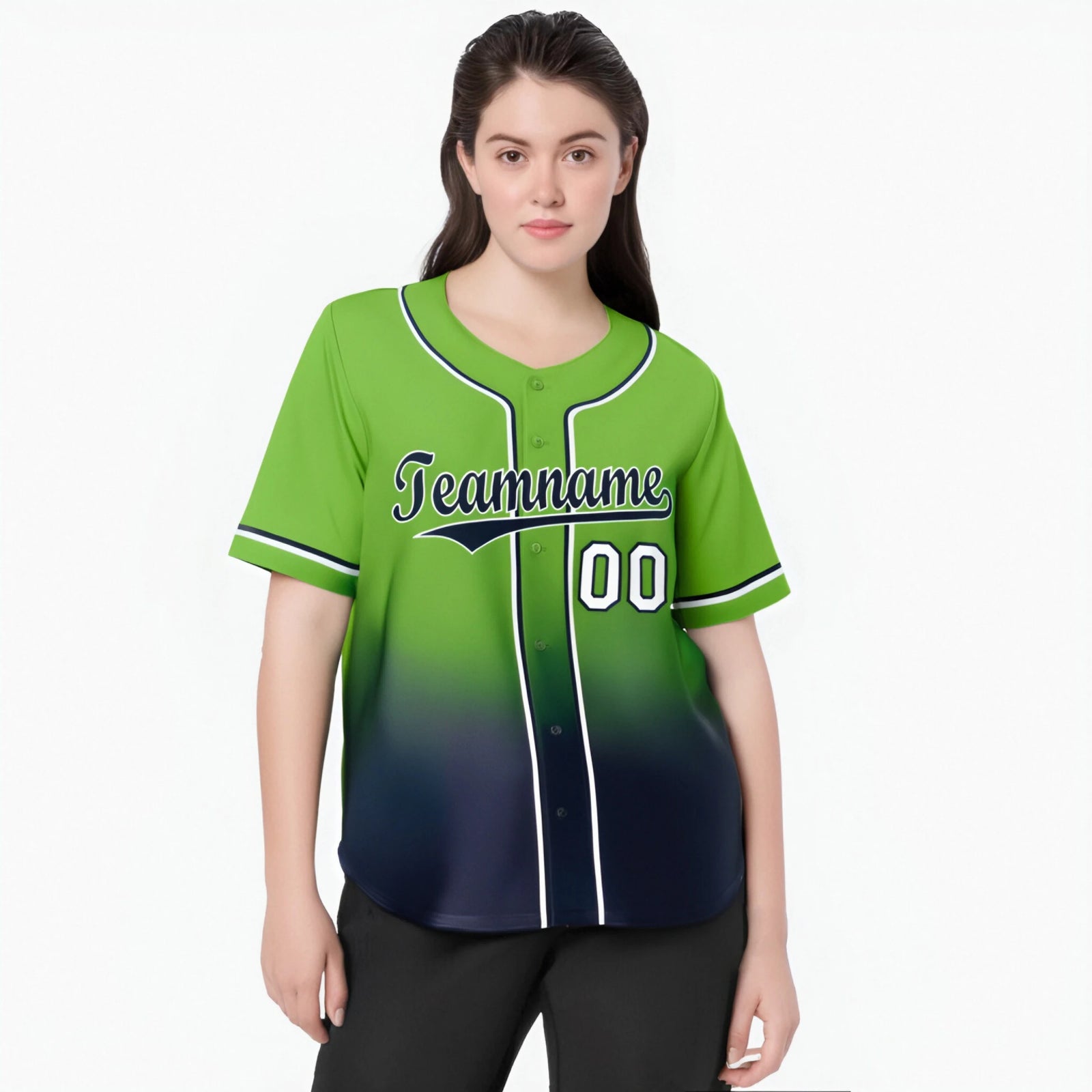 Custom Neon Green Navy-White Authentic Fade Fashion Baseball Jersey