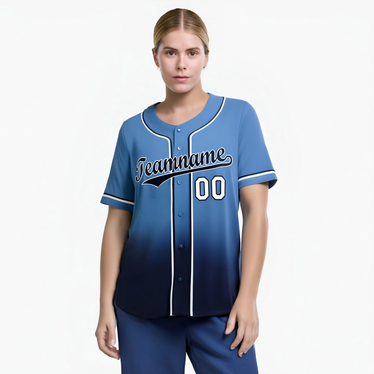 Custom Light Blue Navy-White Authentic Fade Fashion Baseball Jersey