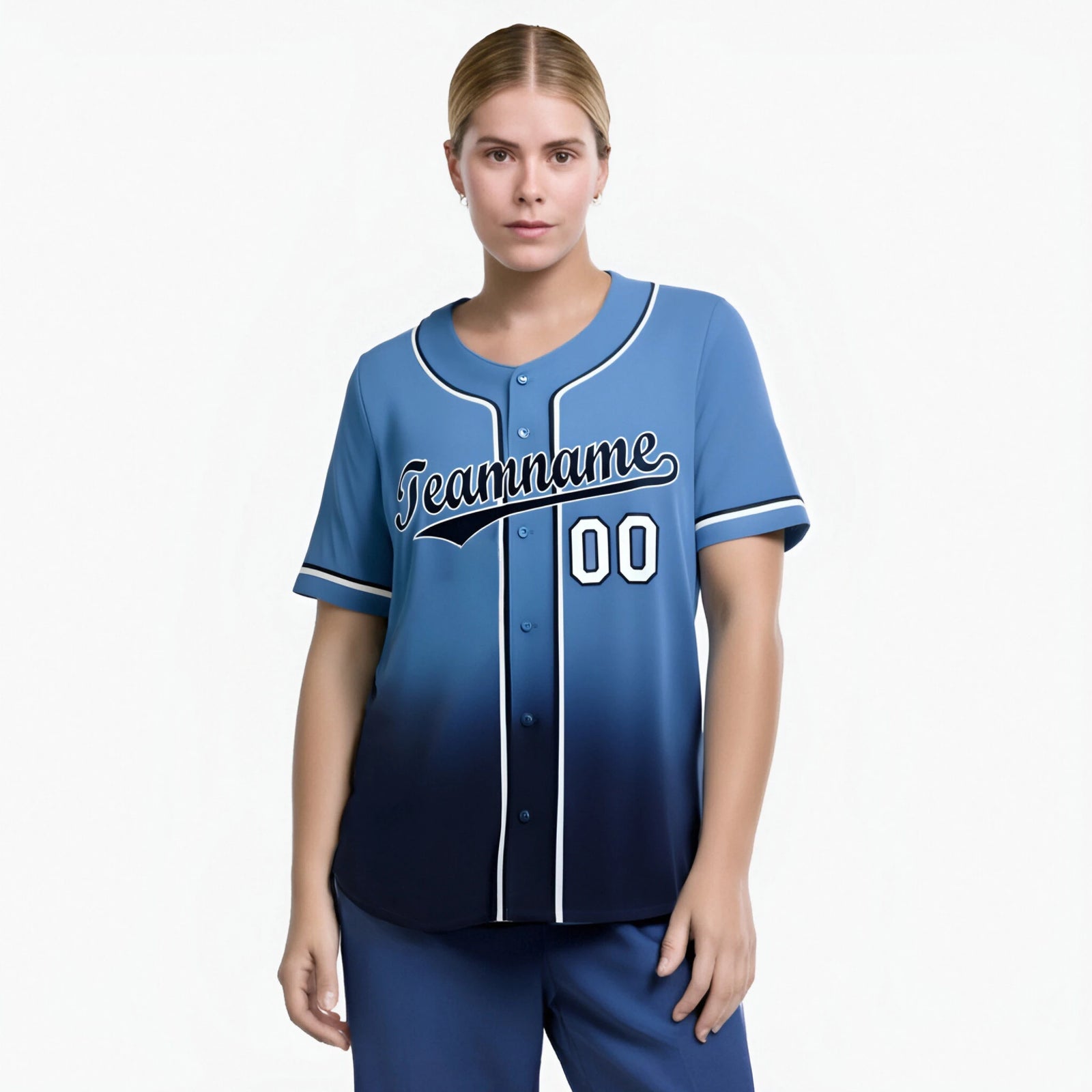 Custom Light Blue Navy-White Authentic Fade Fashion Baseball Jersey