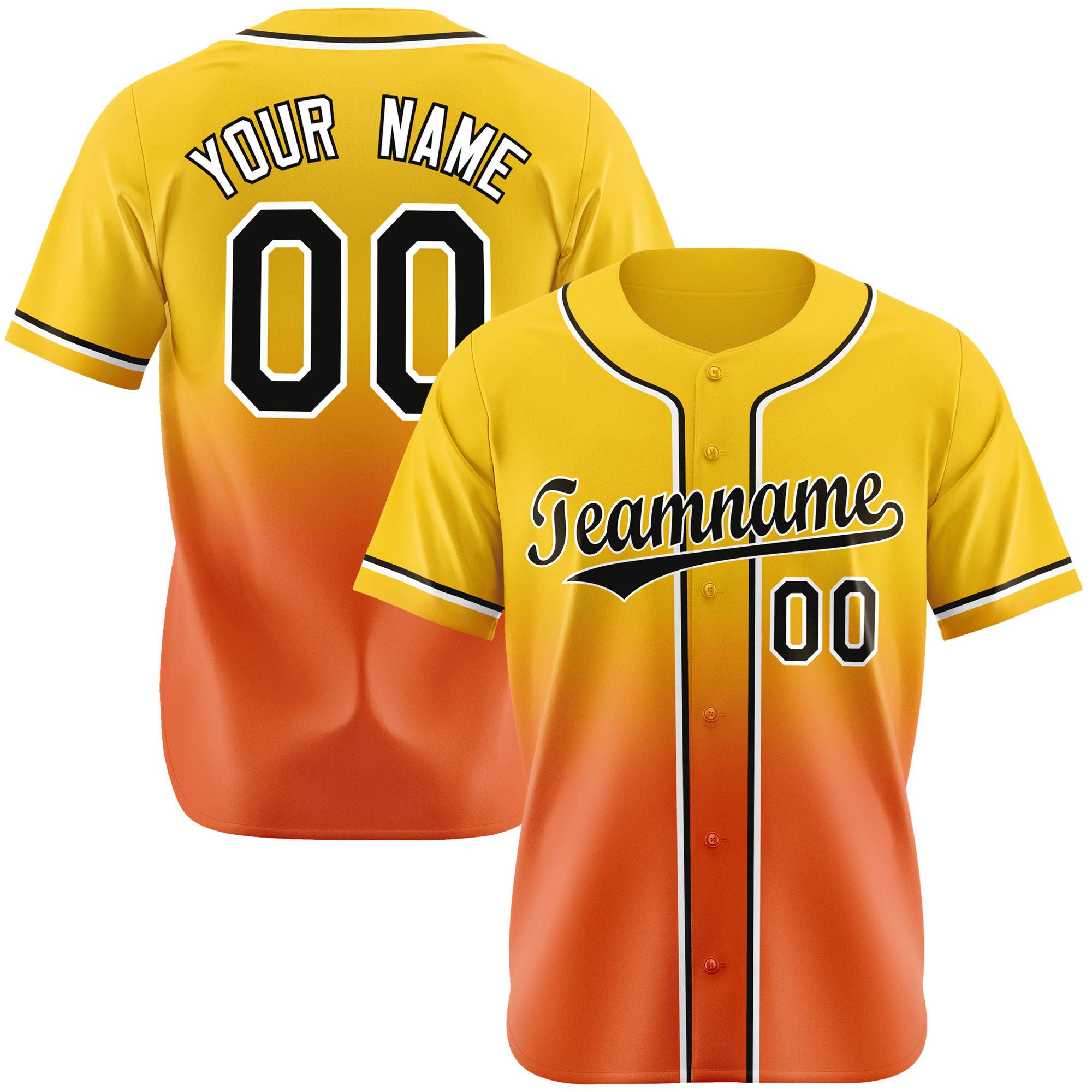 Custom Gold Orange-Black Authentic Fade Fashion Baseball Jersey