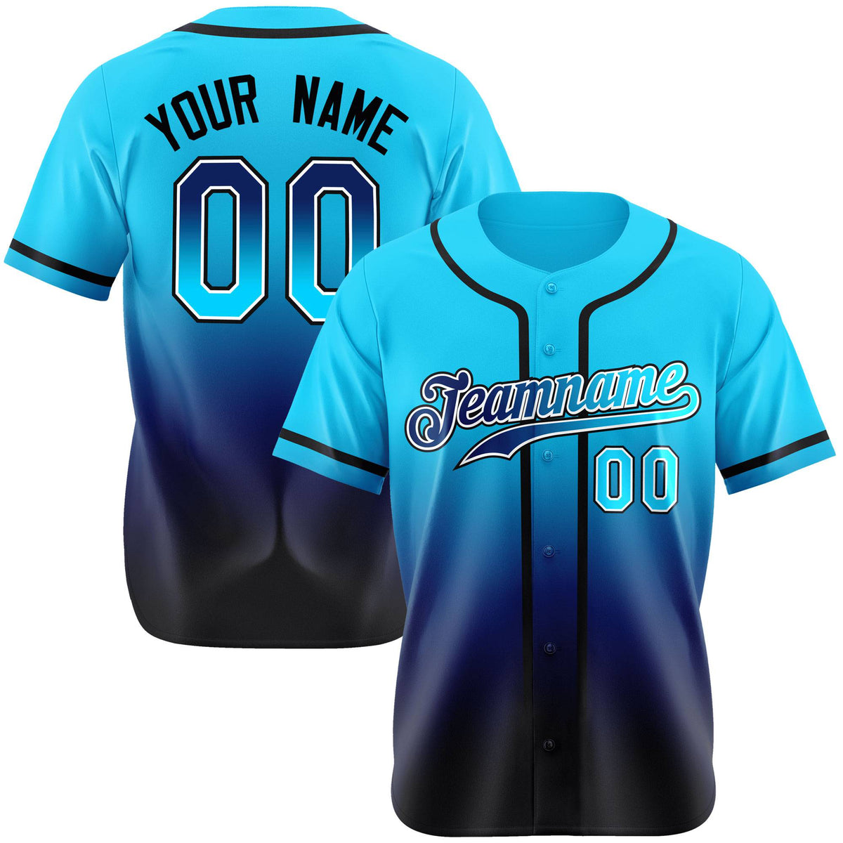Custom Sky Blue Navy Authentic Fade Fashion Baseball Jersey