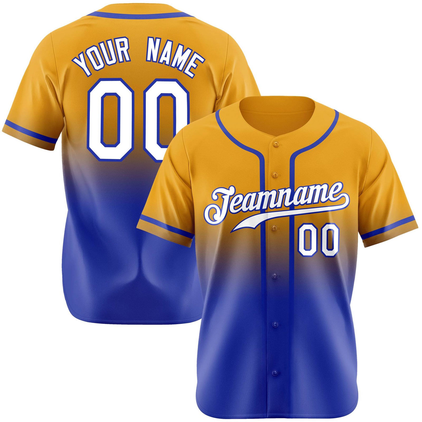 Custom Yellow Blue-White Authentic Fade Fashion Baseball Jersey