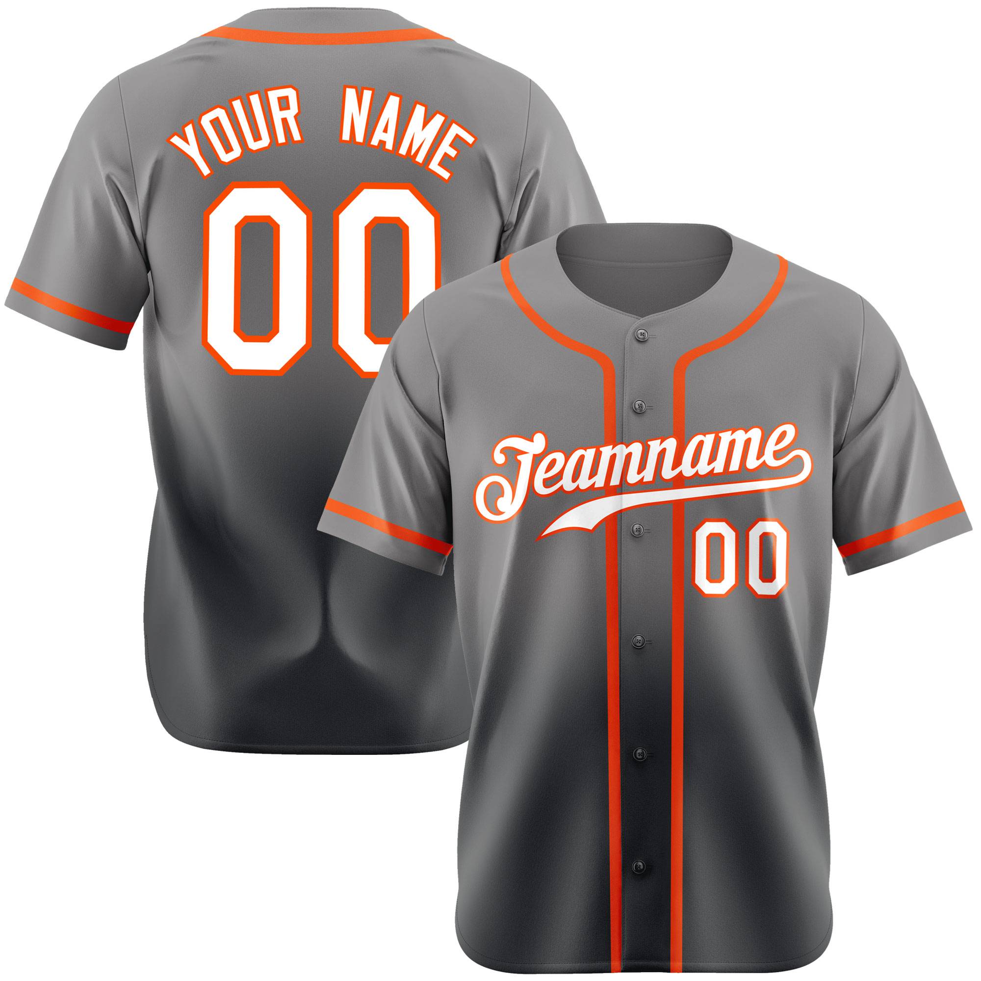 Custom Gray White-Orange Authentic Fade Fashion Baseball Jersey