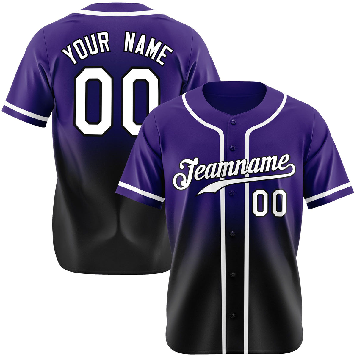 Custom Purple Black-White Authentic Fade Fashion Baseball Jersey