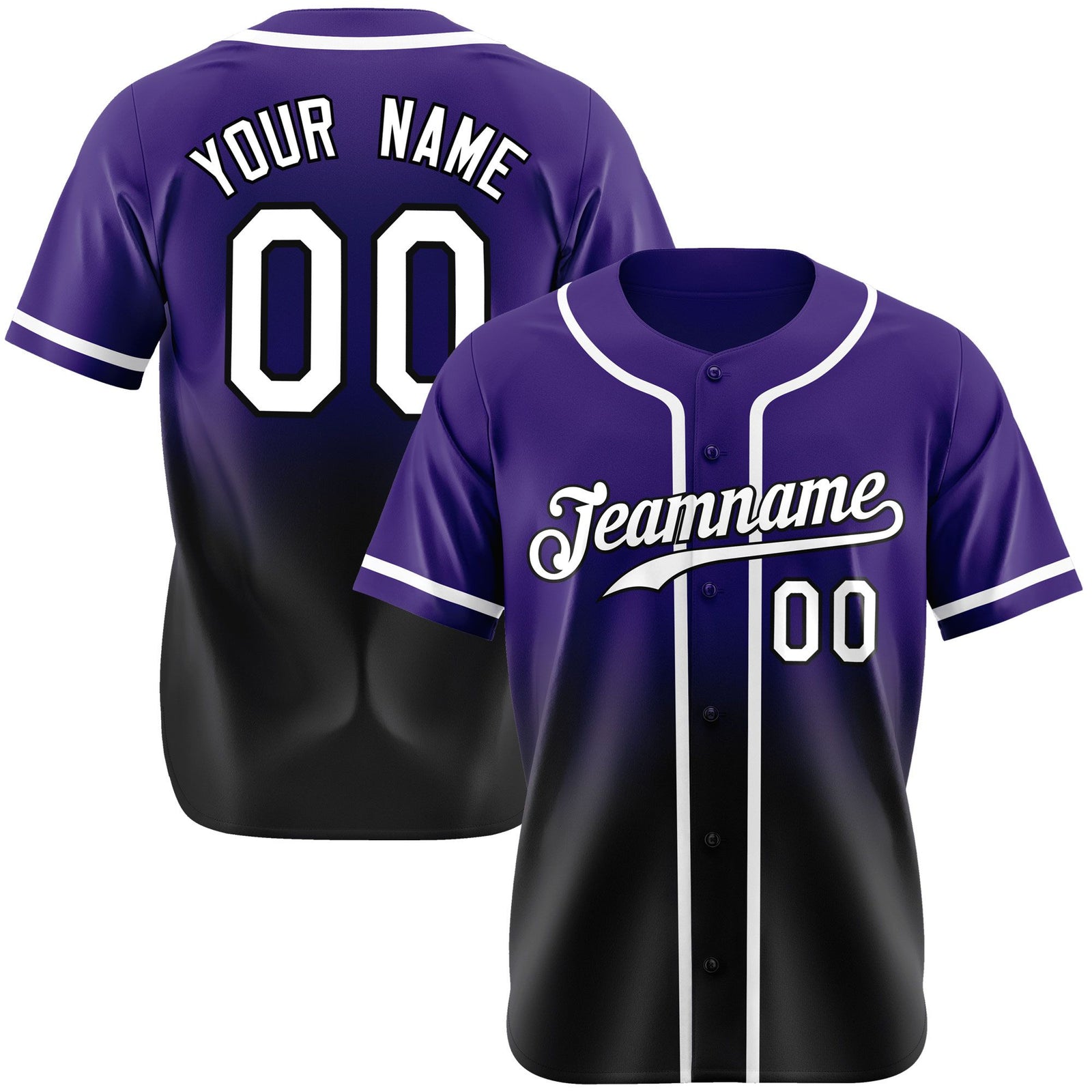 Custom Purple Black-White Authentic Fade Fashion Baseball Jersey