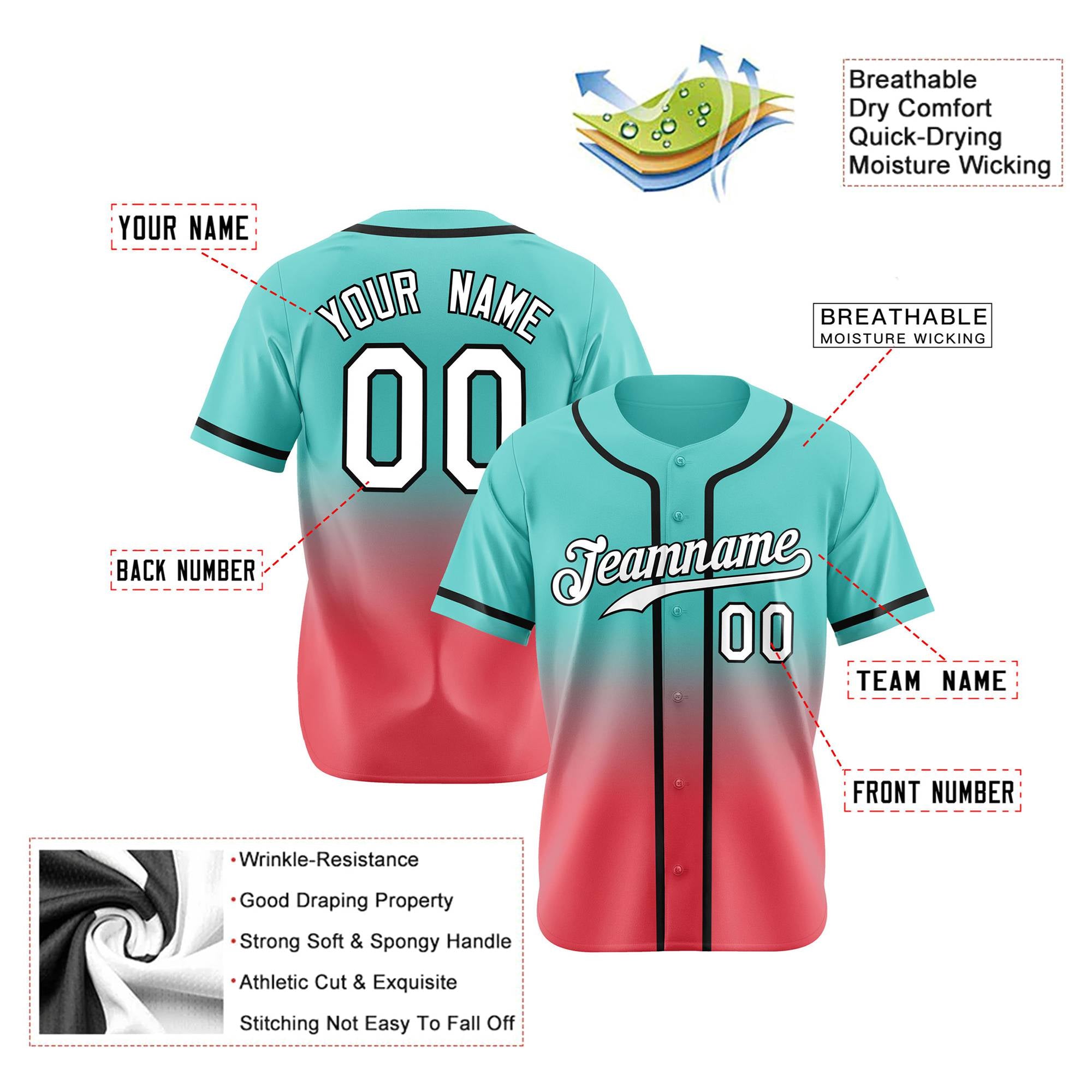 Custom Bright Green Red-Black Authentic Fade Fashion Baseball Jersey