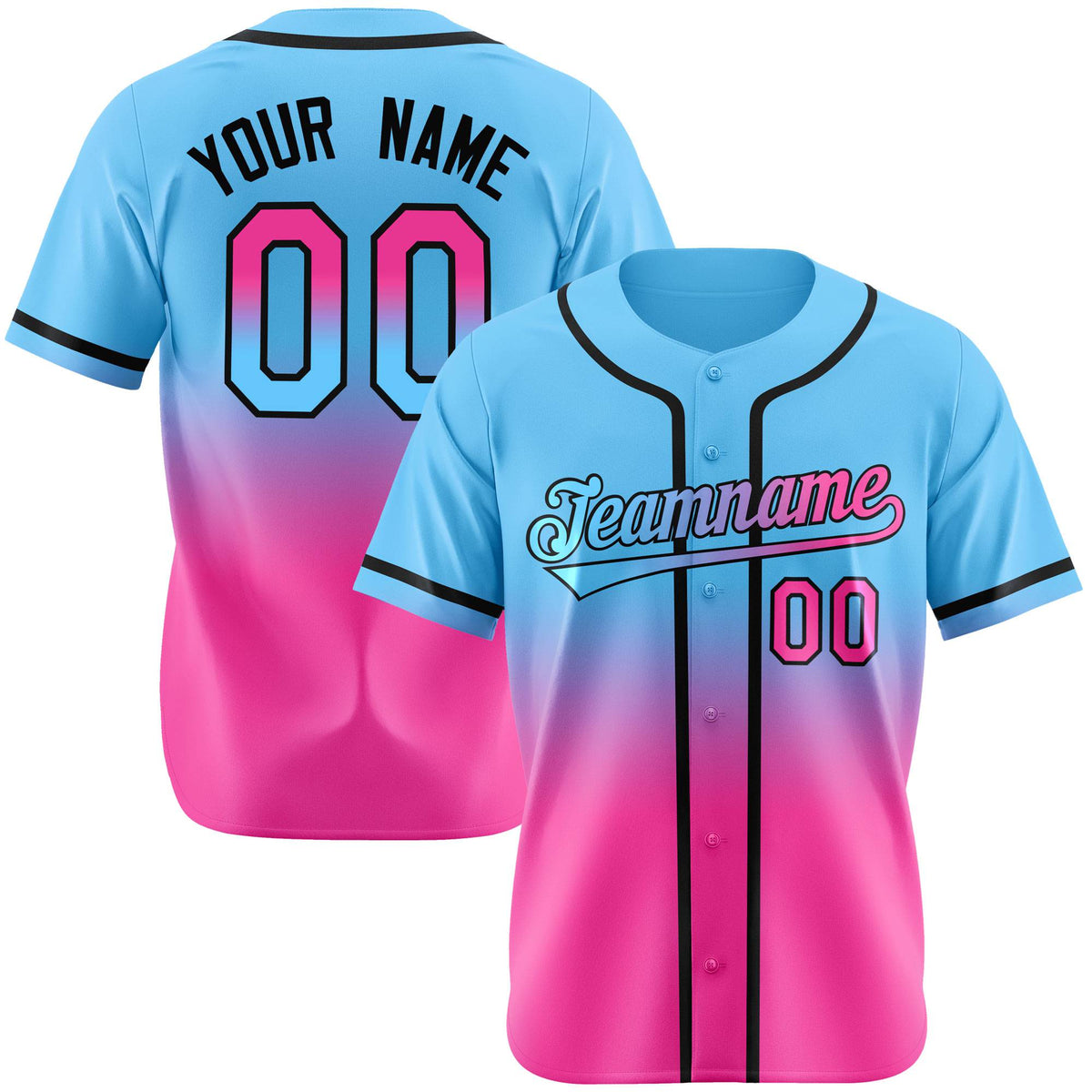 Custom Light Blue Pink-Black Authentic Fade Fashion Baseball Jersey