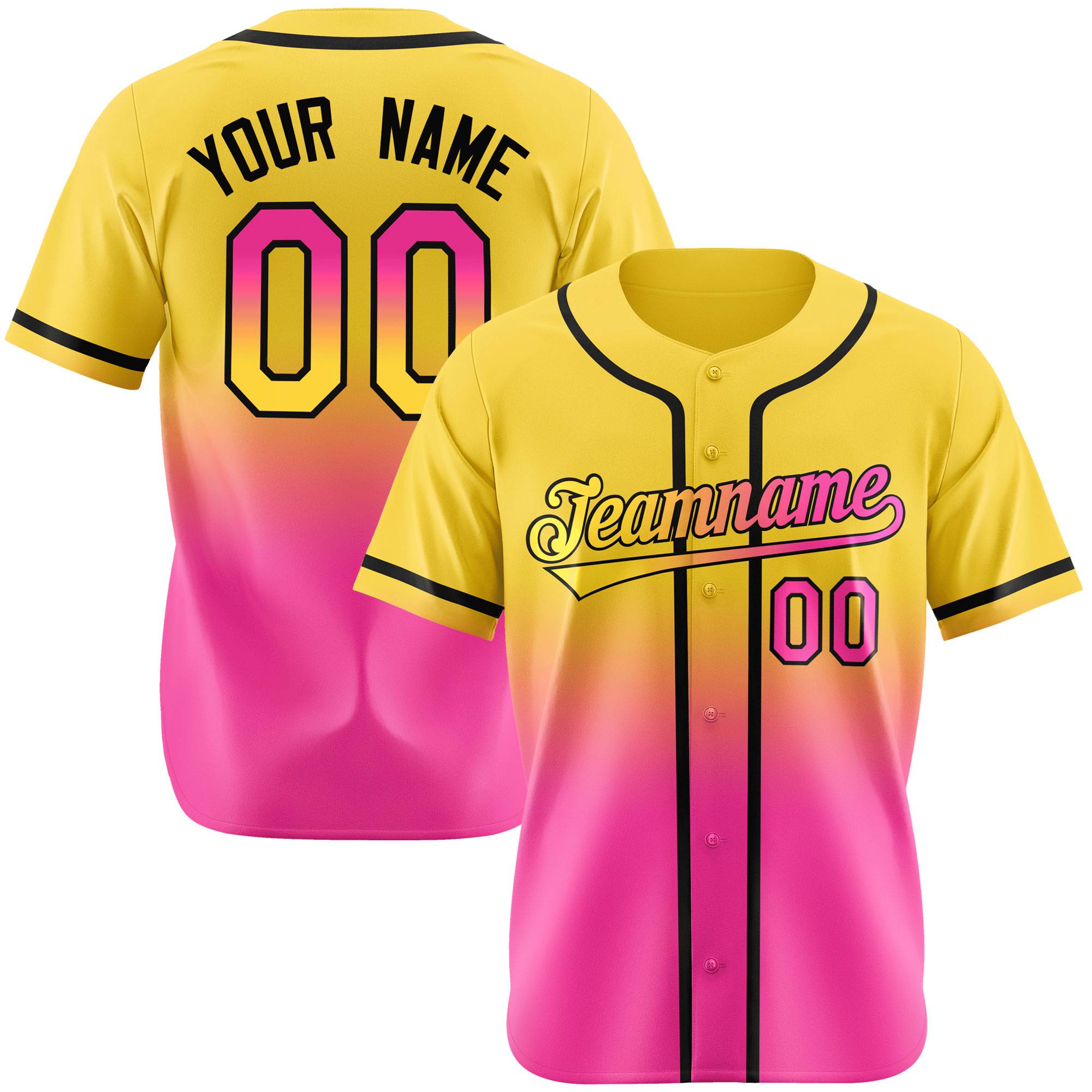 Custom Yellow Pink-Black Authentic Fade Fashion Baseball Jersey