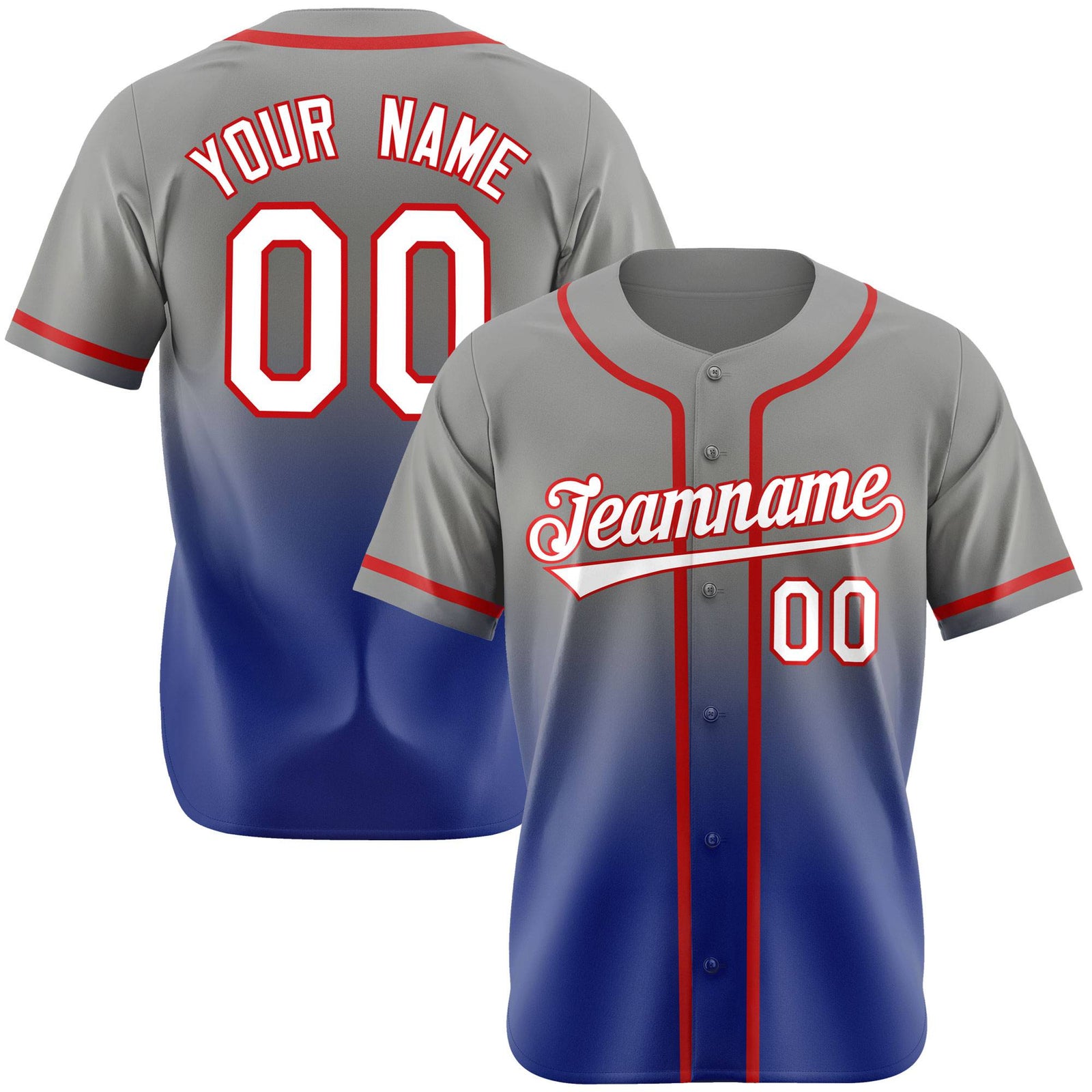 Custom Gray Royal Blue Red Authentic Fade Fashion Baseball Jersey
