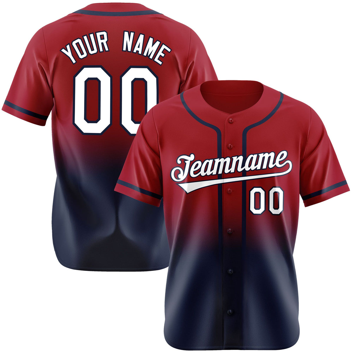 Custom Scarlet Navy-White Authentic Fade Fashion Baseball Jersey