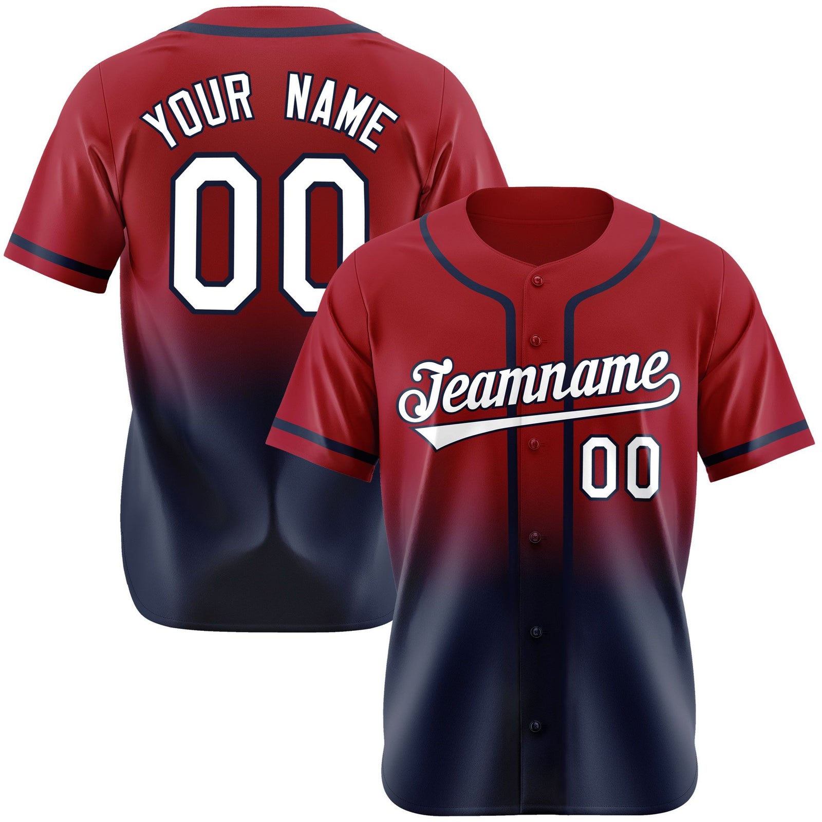 Custom Scarlet Navy-White Authentic Fade Fashion Baseball Jersey