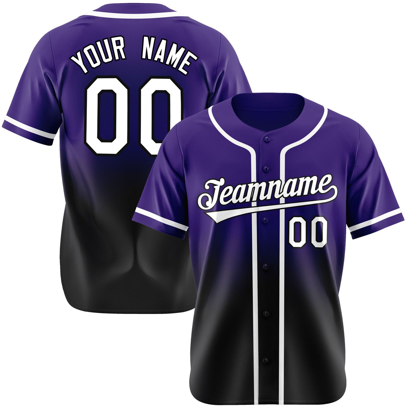 Custom Purple Black-White Authentic Fade Fashion Baseball Jersey