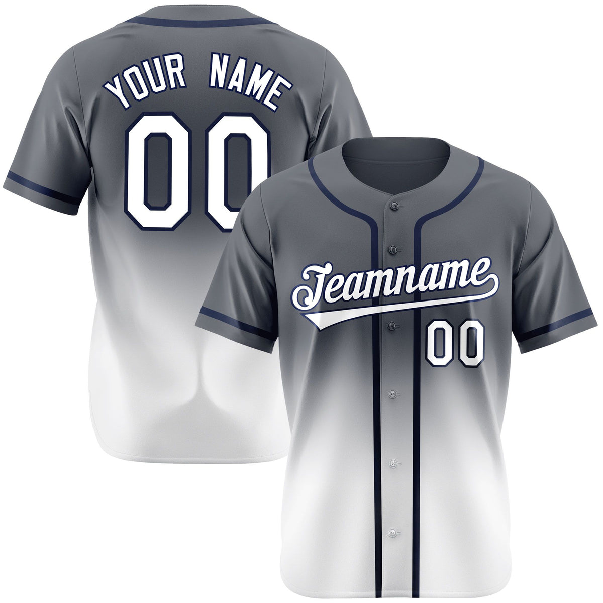 Custom Dark Gray White Authentic Fade Fashion Baseball Jersey