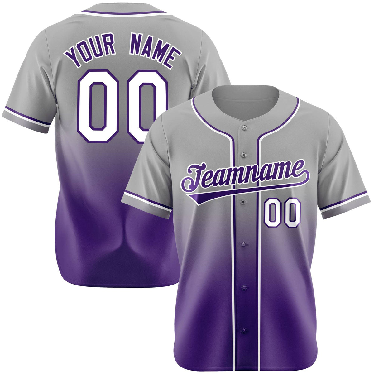 Custom Gray Purple-White Authentic Fade Fashion Baseball Jersey