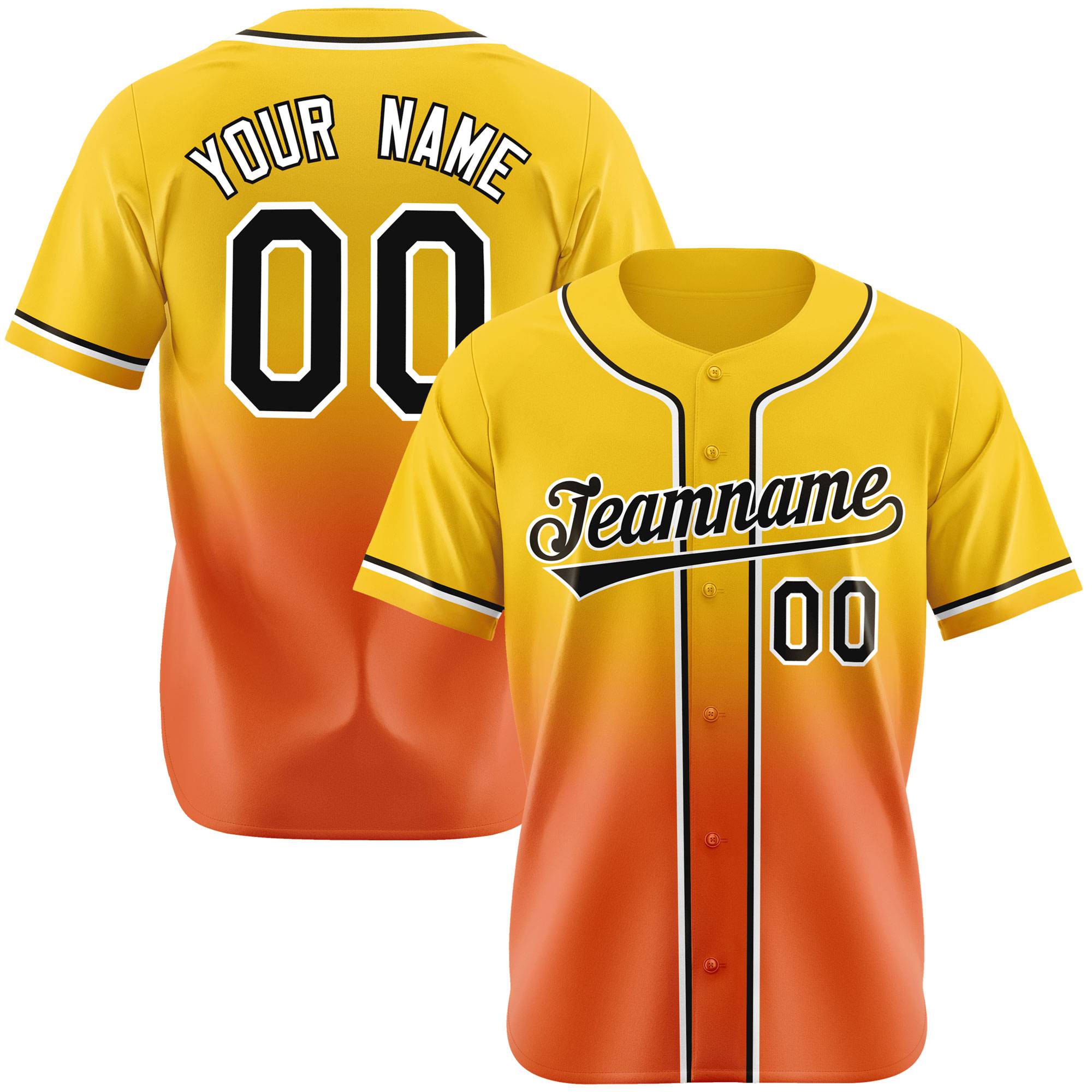 Custom Gold Orange-Black Authentic Fade Fashion Baseball Jersey