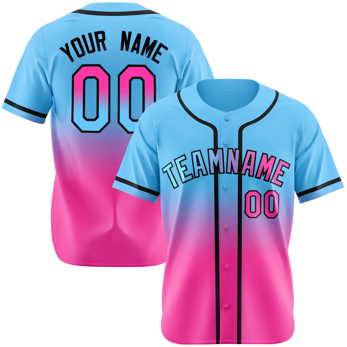 Custom Light Blue Pink-Black Authentic Fade Fashion Baseball Jersey