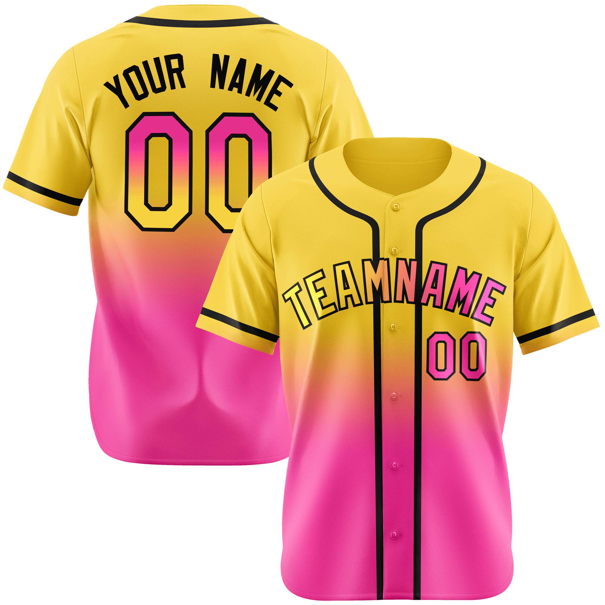 Custom Yellow Pink-Black Authentic Fade Fashion Baseball Jersey