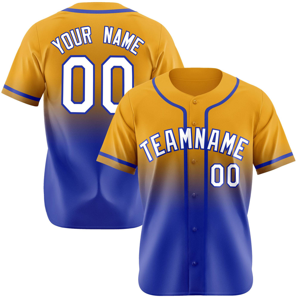 Custom Yellow Blue-White Authentic Fade Fashion Baseball Jersey