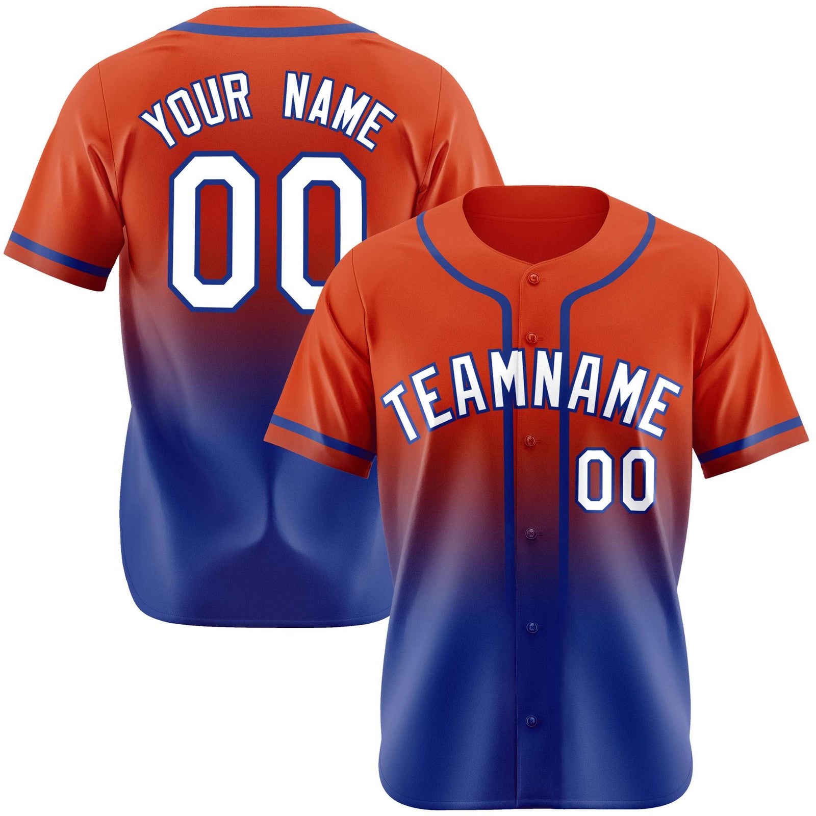 Custom Orange-Royal Blue-White Authentic Fade Fashion Baseball Jersey