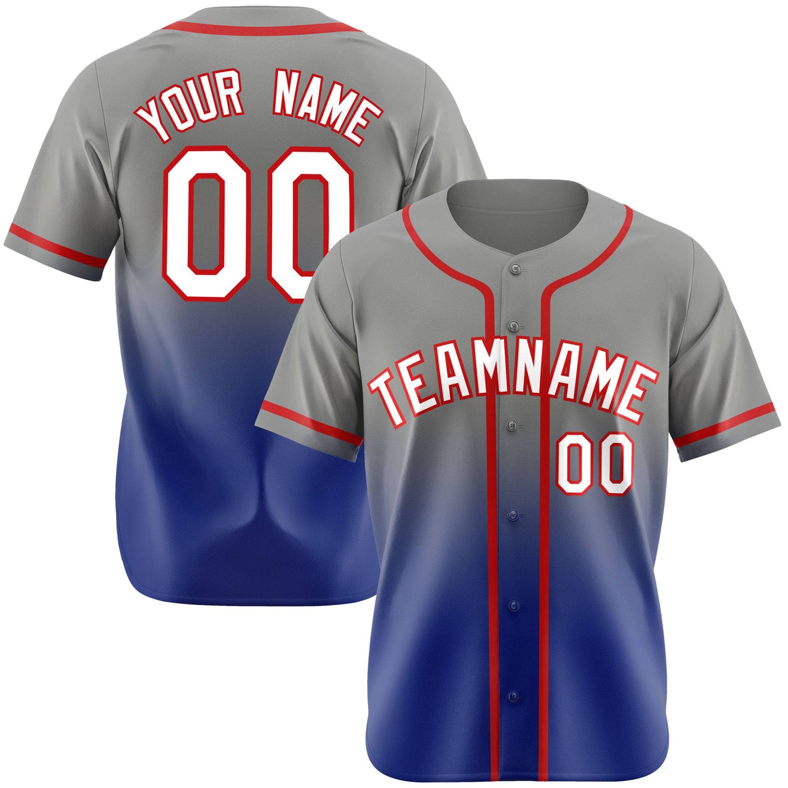 Custom Gray Royal Blue Red Authentic Fade Fashion Baseball Jersey