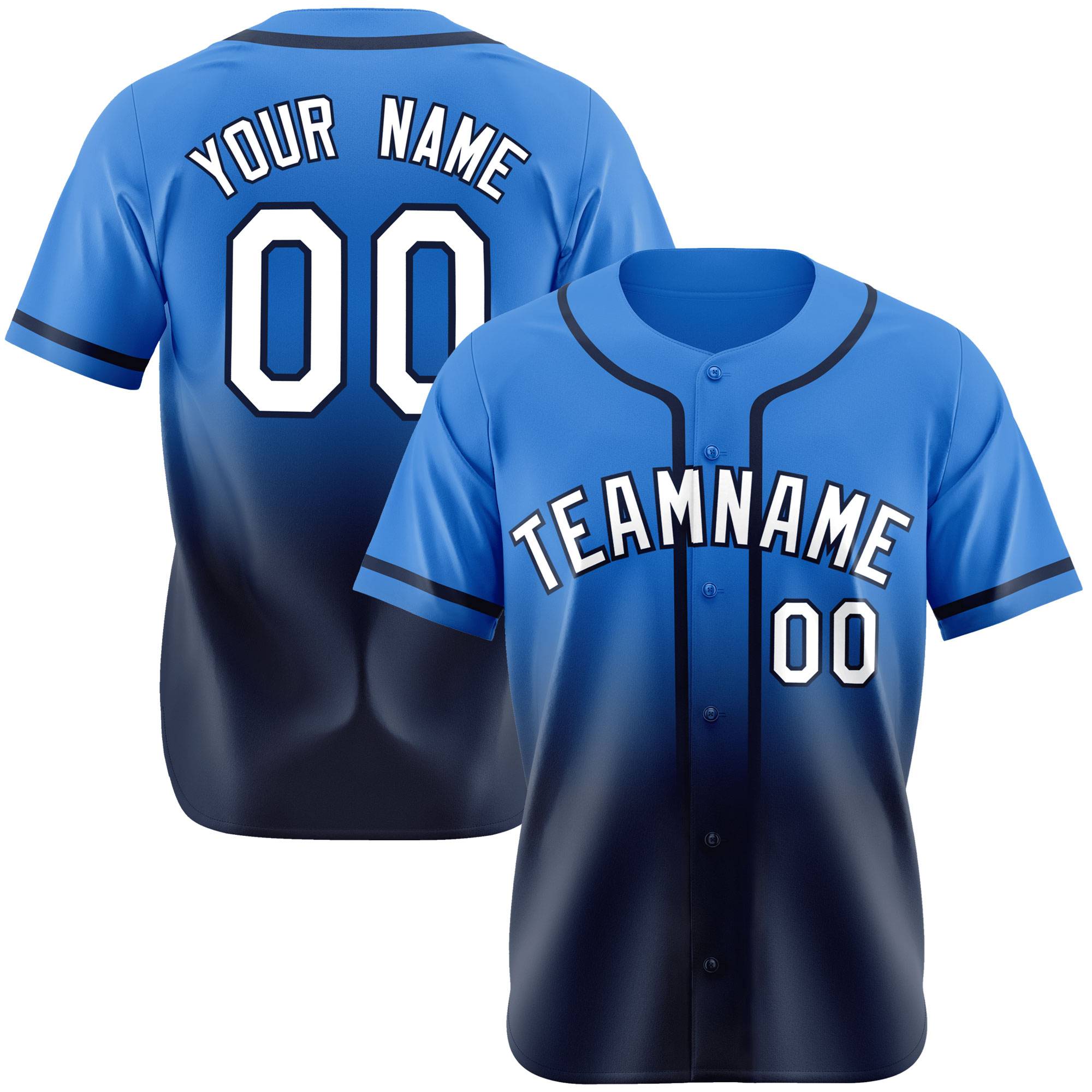 Custom Blue Navy-White Authentic Fade Fashion Baseball Jersey