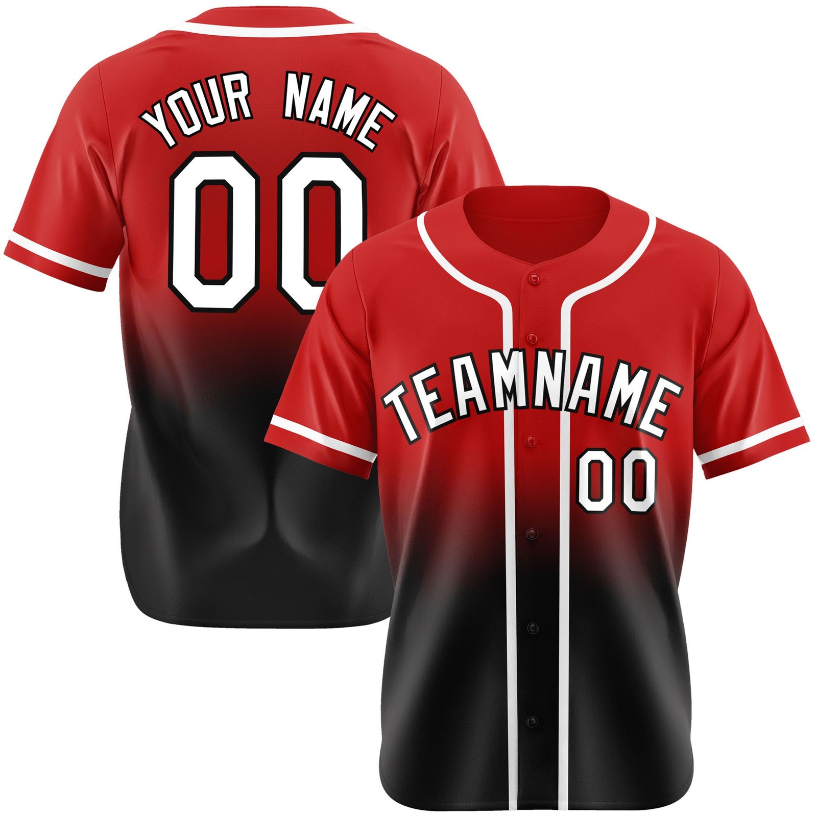 Custom Red Black-White Authentic Fade Fashion Baseball Jersey