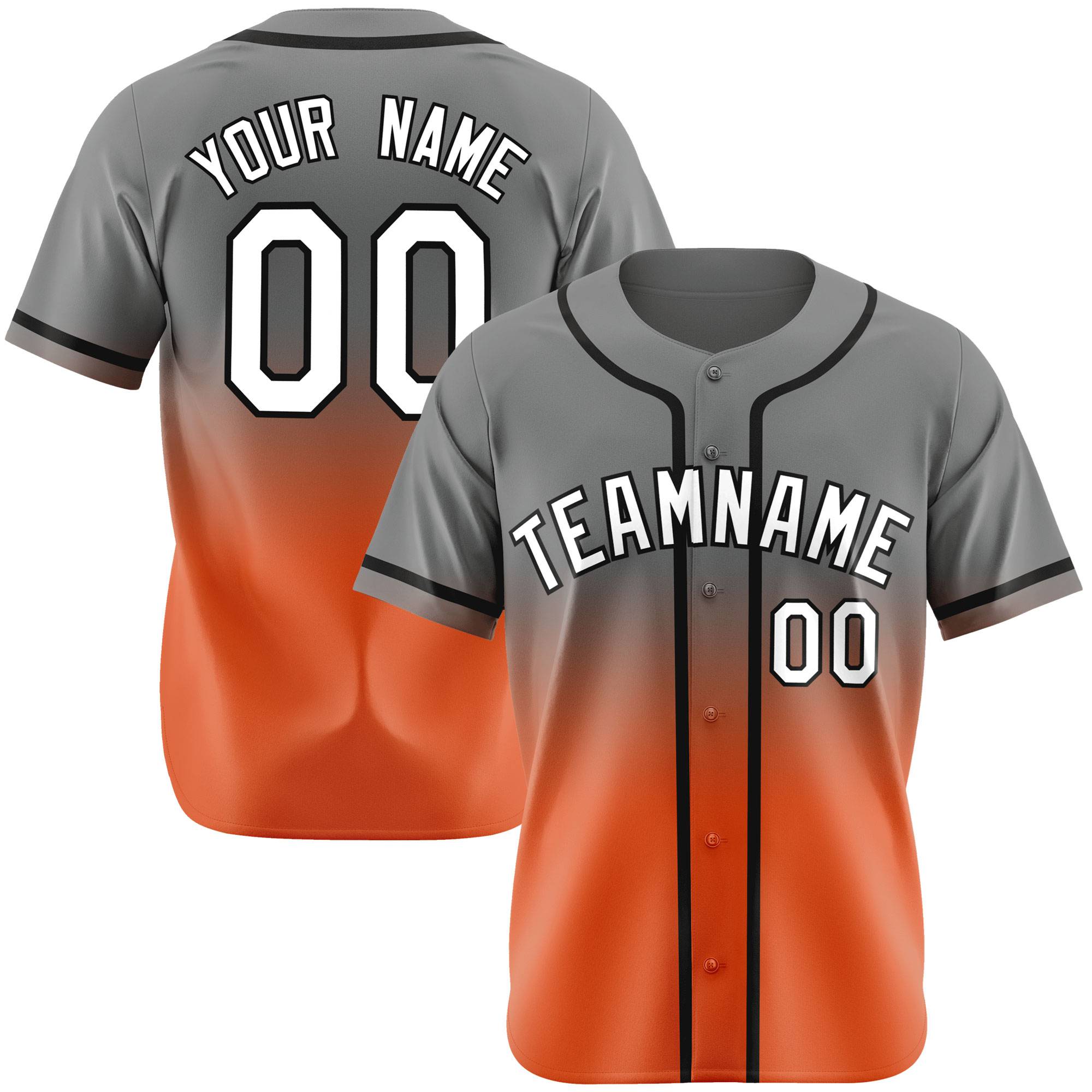 Custom Gray Orange-White Authentic Fade Fashion Baseball Jersey