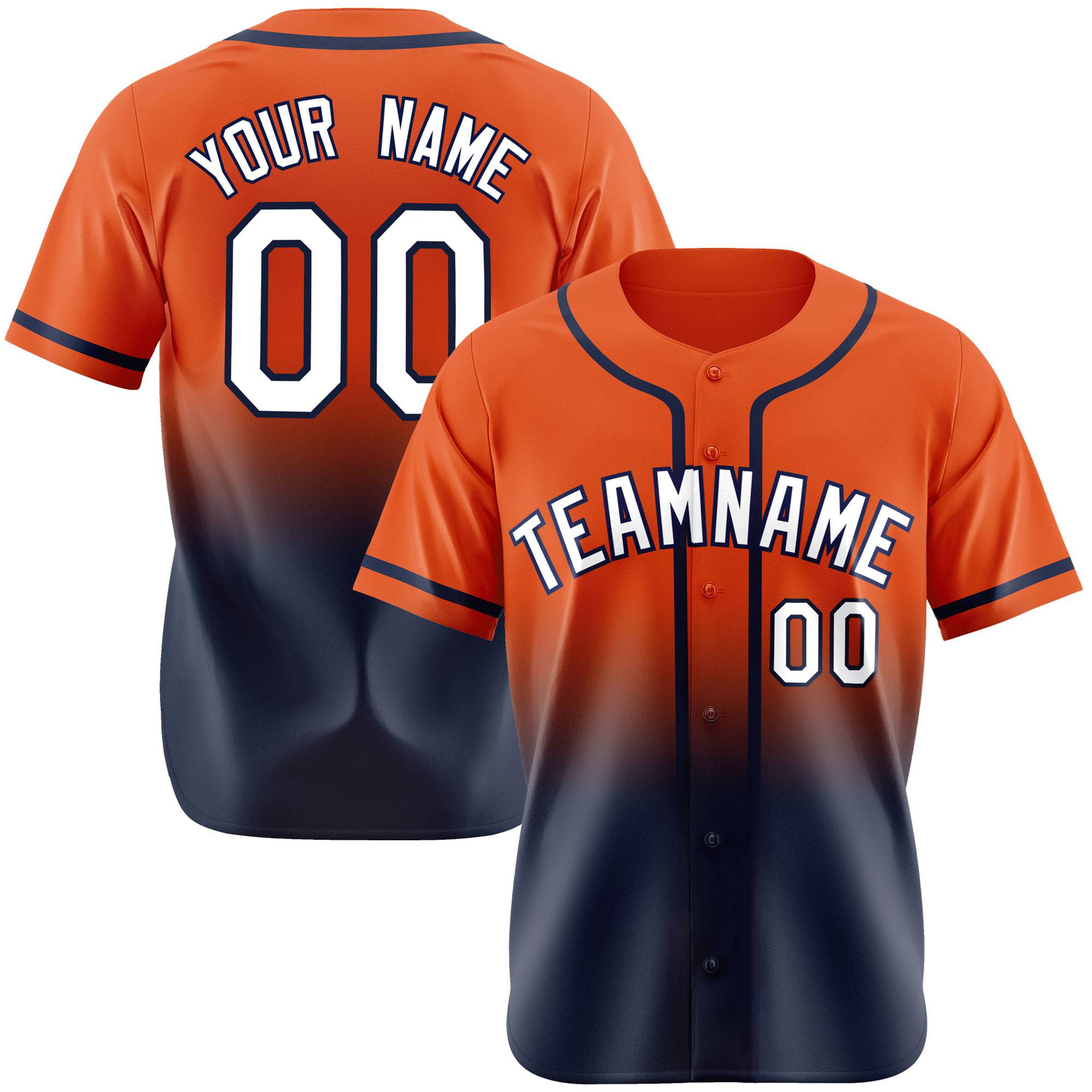 Custom Orange Navy-White Authentic Fade Fashion Baseball Jersey