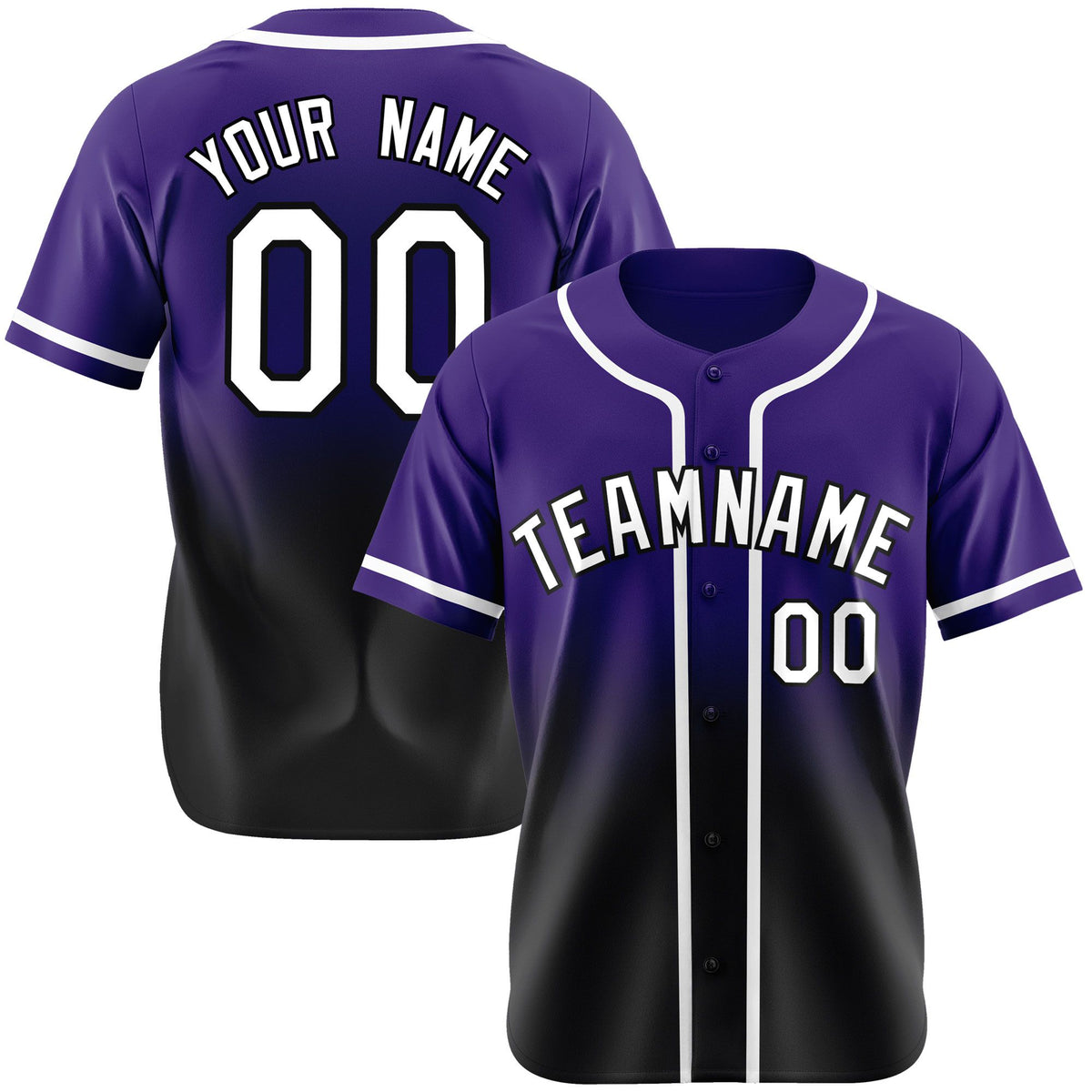 Custom Purple Black-White Authentic Fade Fashion Baseball Jersey