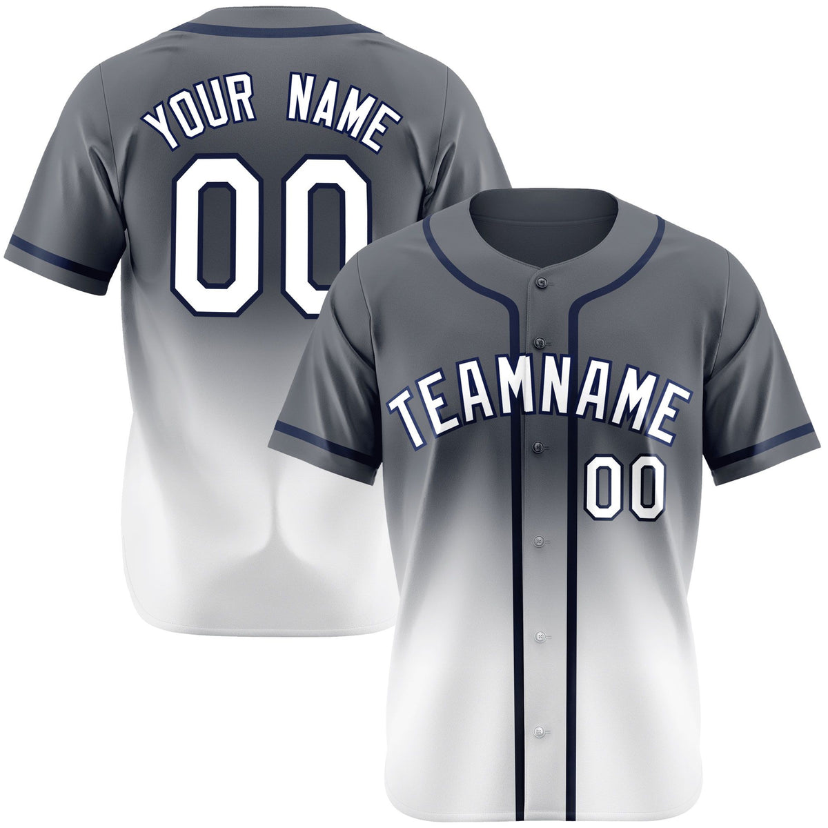 Custom Dark Gray White Authentic Fade Fashion Baseball Jersey