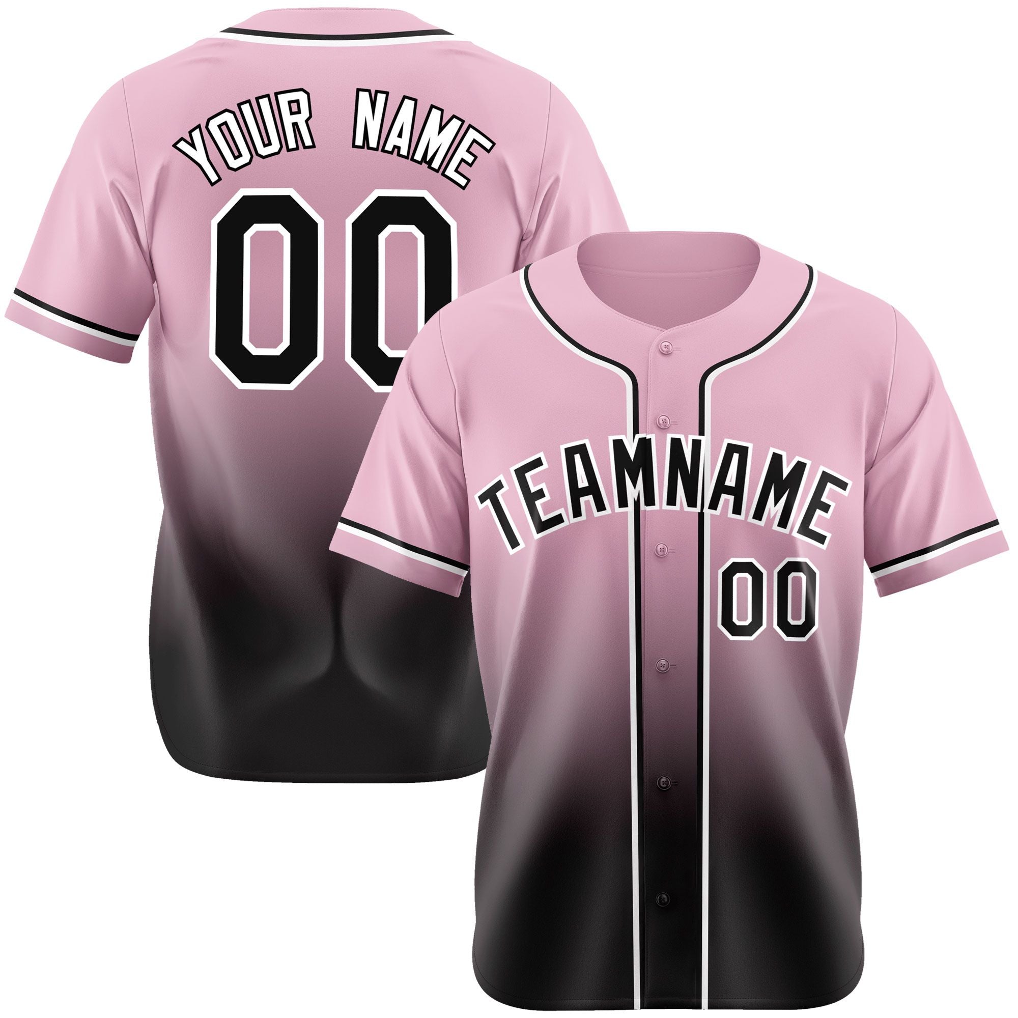 Custom Pink Black-White Authentic Fade Fashion Baseball Jersey