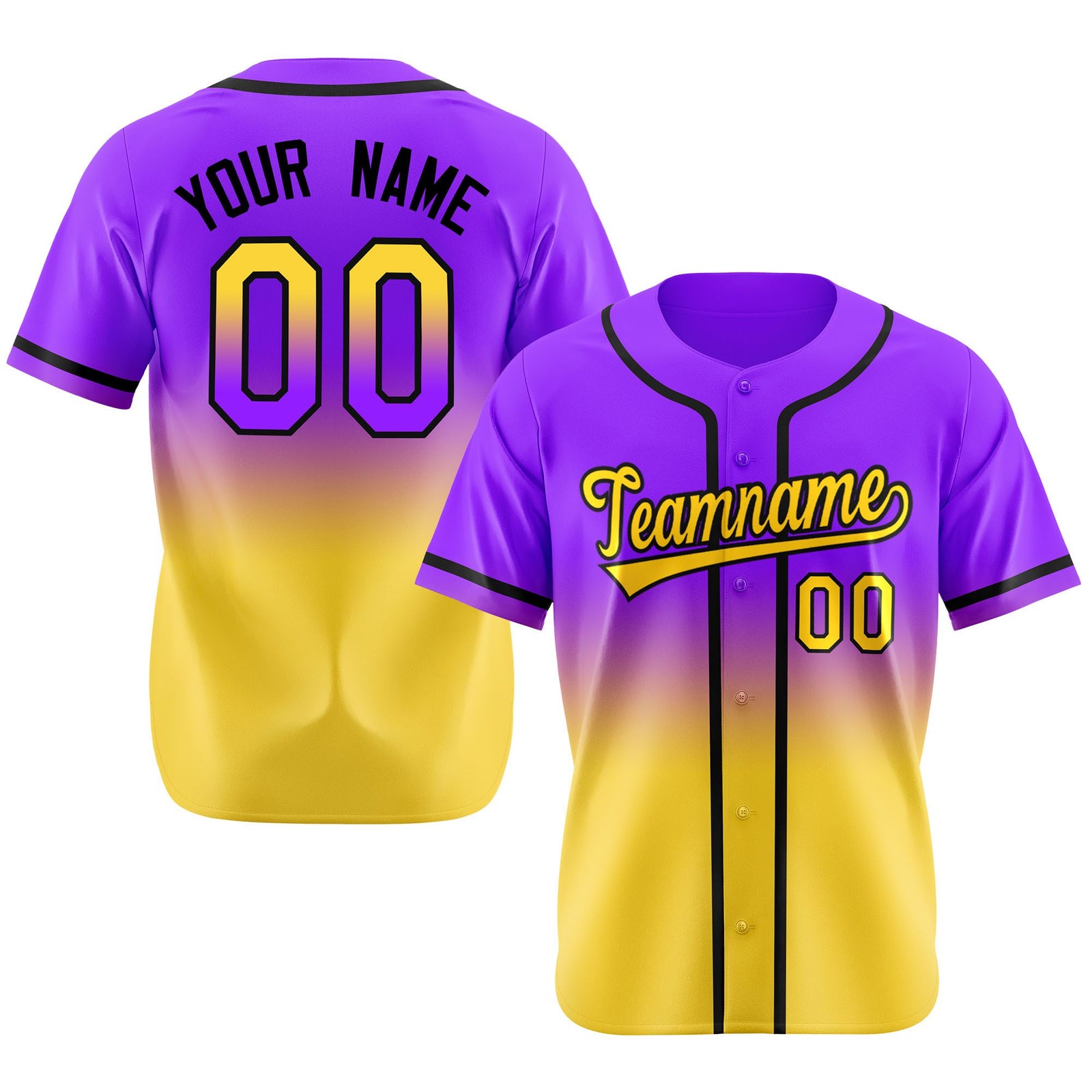 Custom Purple Yellow-Black Authentic Fade Fashion Baseball Jersey