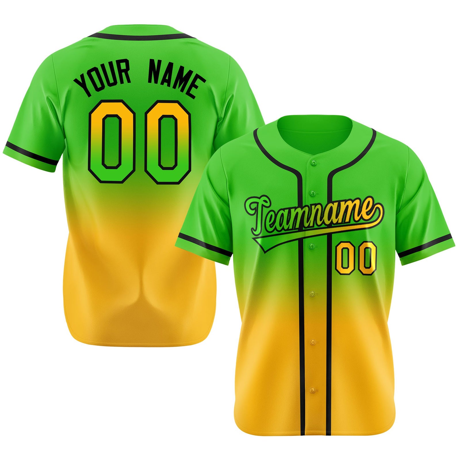 Custom Green Yellow-Black Authentic Fade Fashion Baseball Jersey