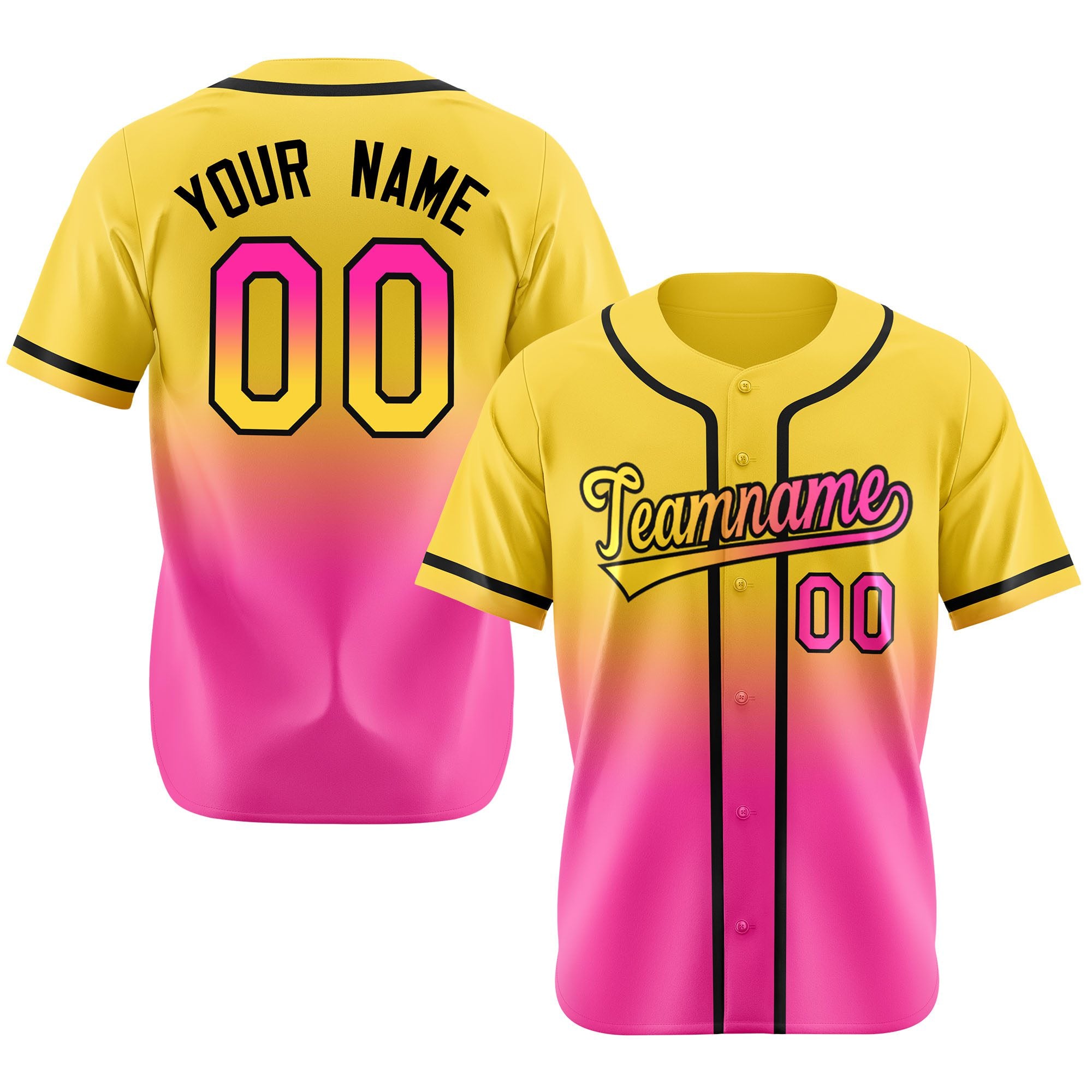 Custom Yellow Pink-Black Authentic Fade Fashion Baseball Jersey