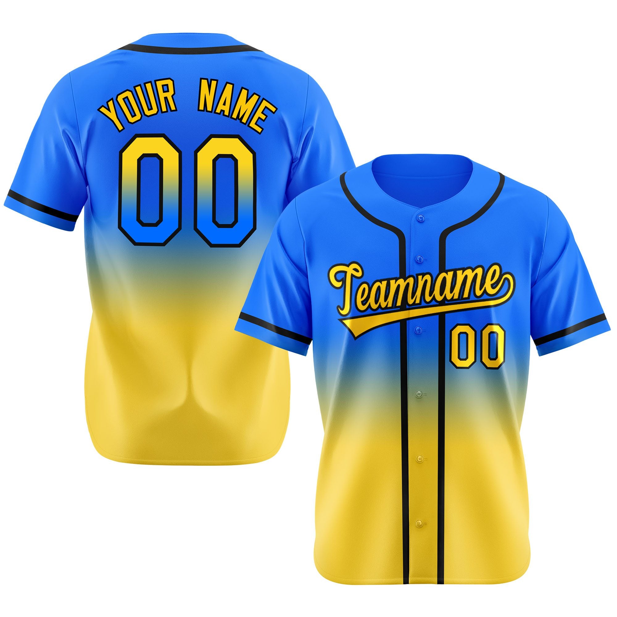 Custom Blue Yellow-Black Authentic Fade Fashion Baseball Jersey