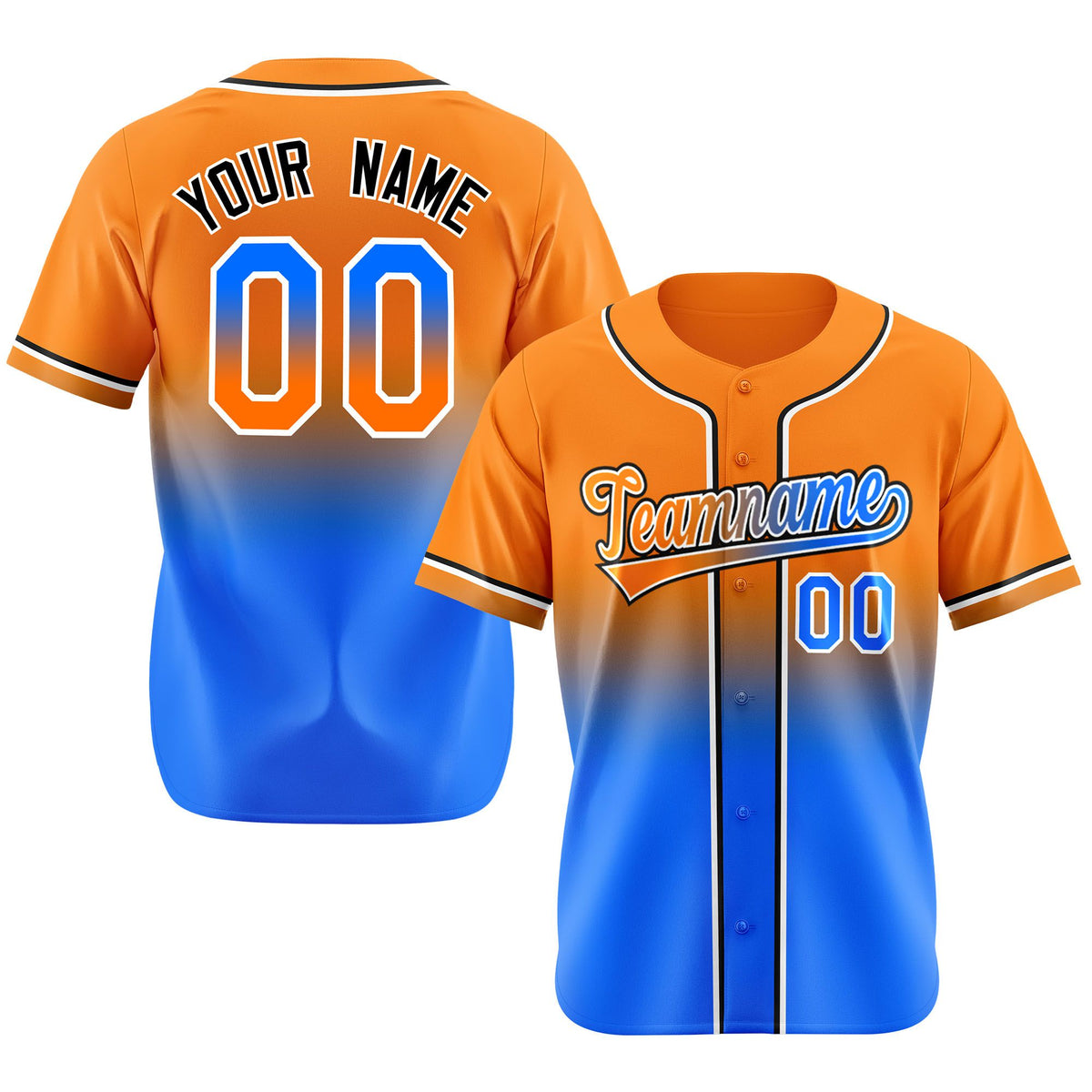 Custom Orange Sky Blue Black Authentic Fade Fashion Baseball Jersey
