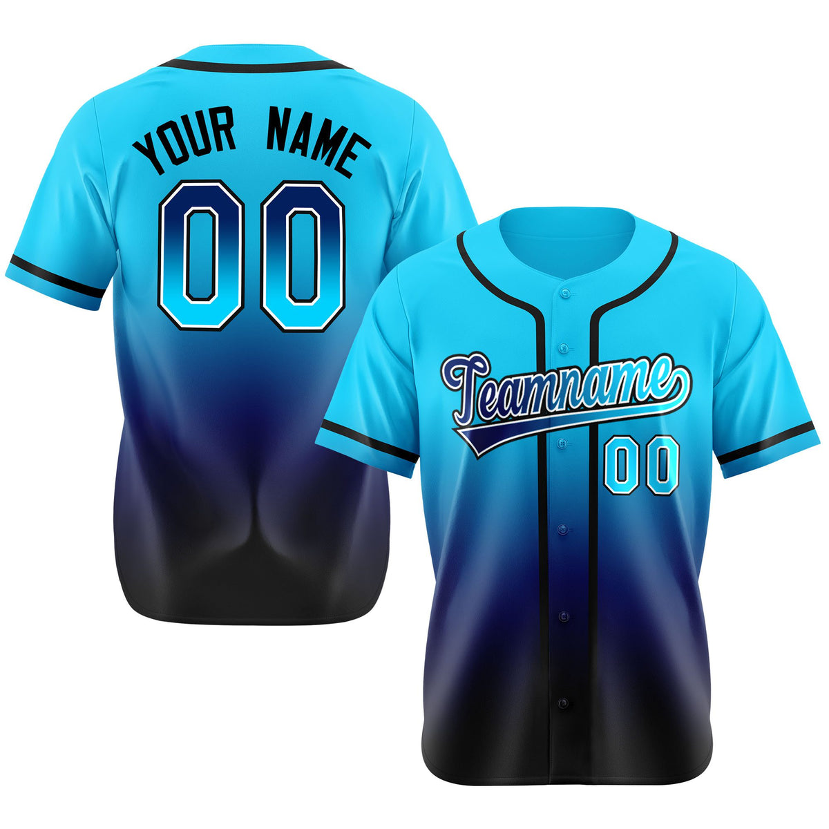 Custom Sky Blue Navy Authentic Fade Fashion Baseball Jersey