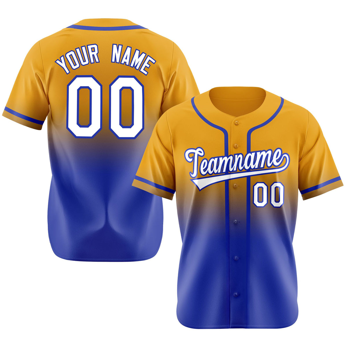 Custom Yellow Blue-White Authentic Fade Fashion Baseball Jersey