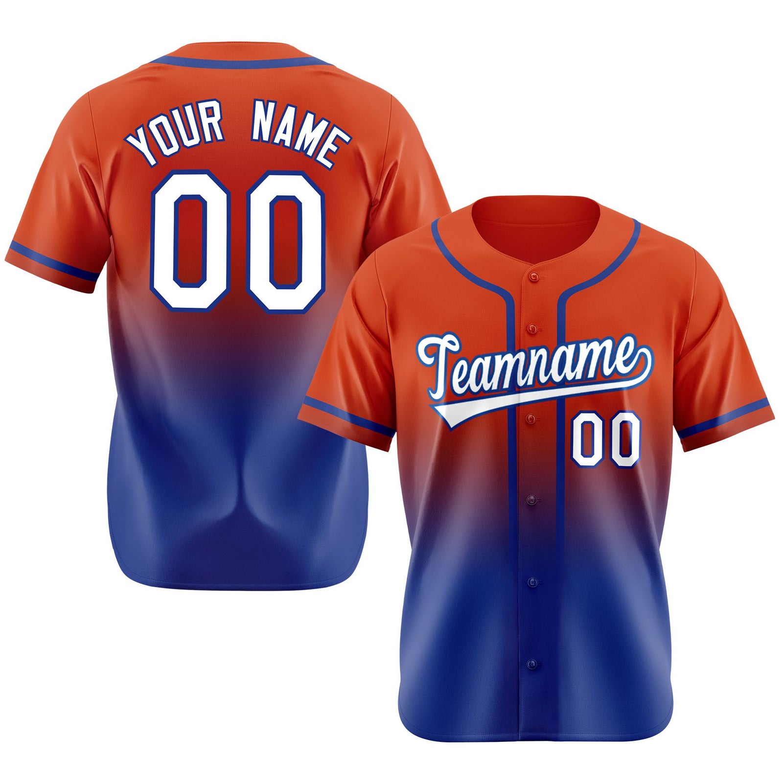 Custom Orange-Royal Blue-White Authentic Fade Fashion Baseball Jersey