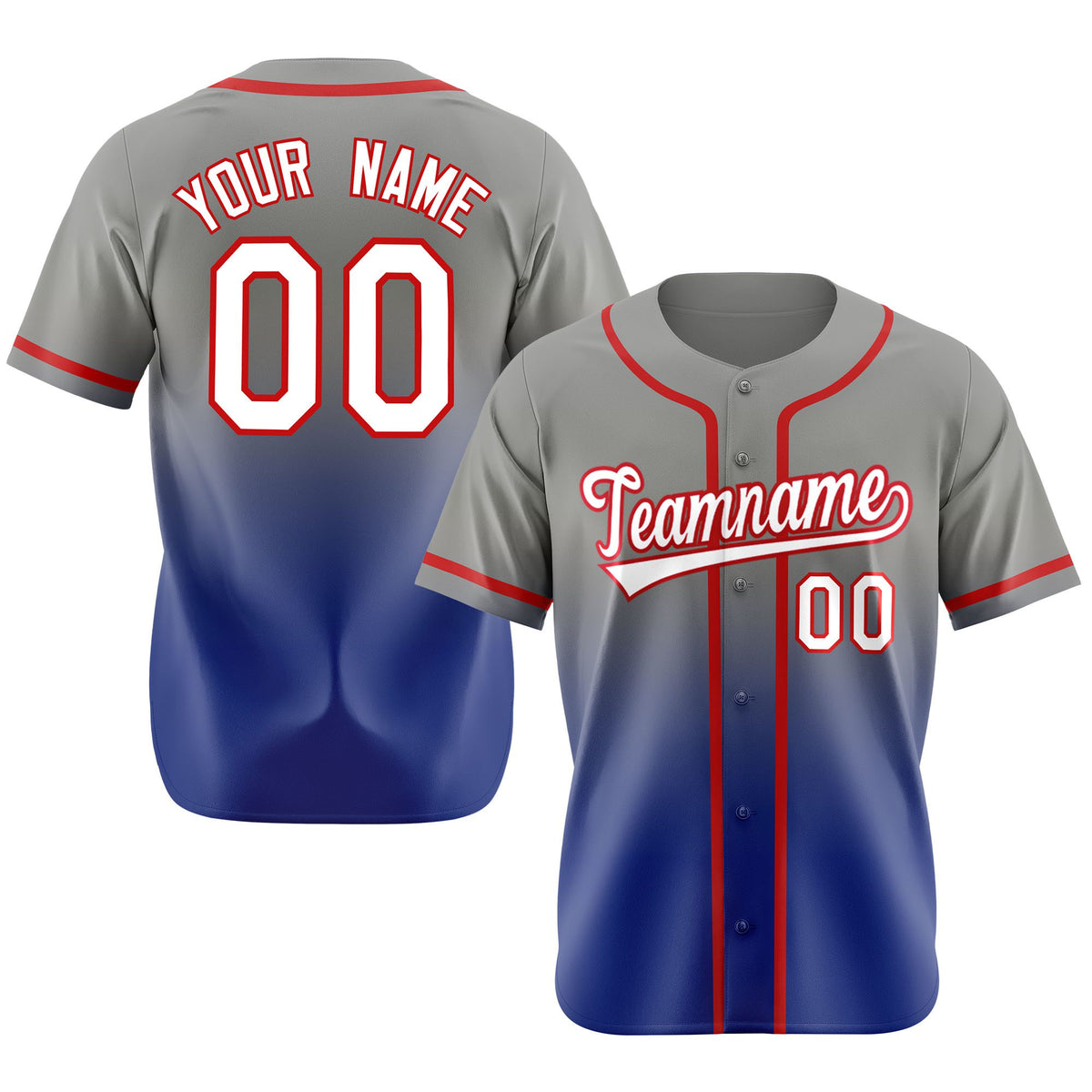 Custom Gray Royal Blue Red Authentic Fade Fashion Baseball Jersey
