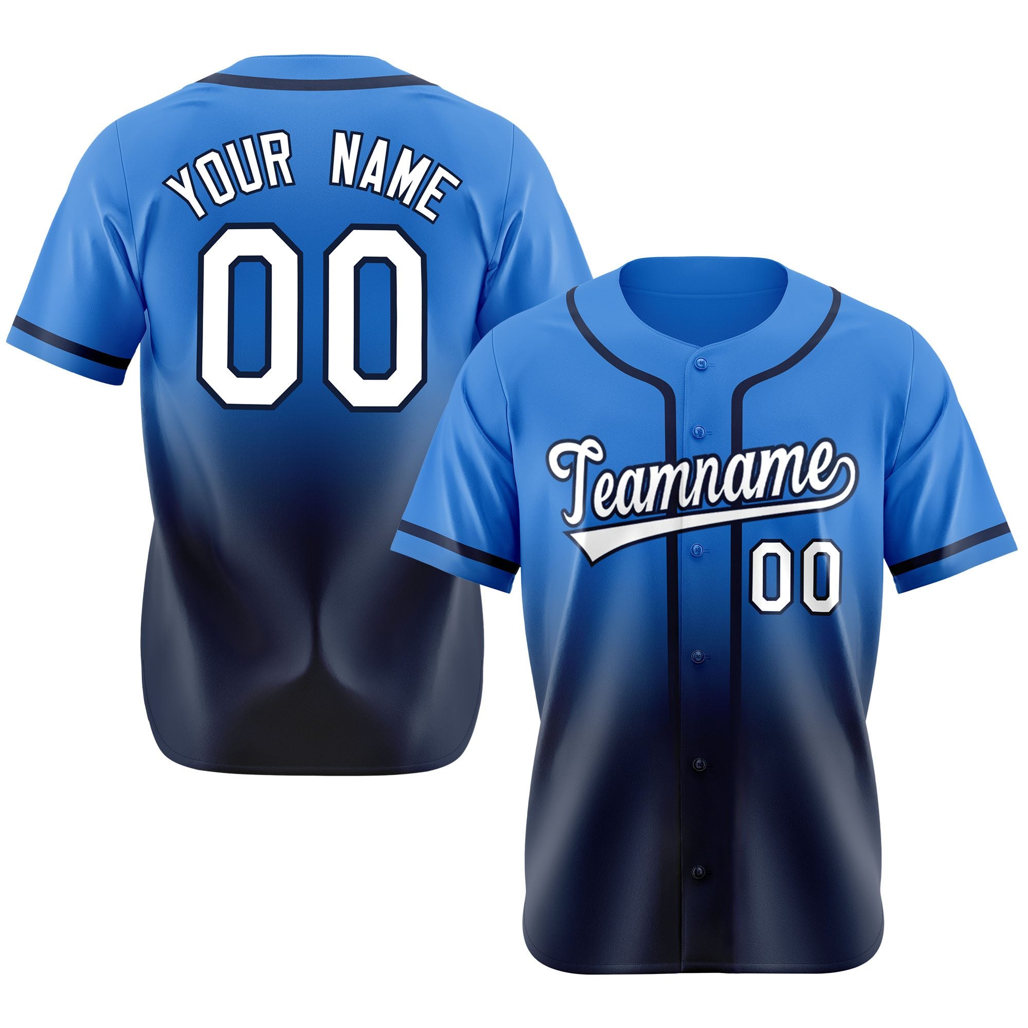 Custom Blue Navy-White Authentic Fade Fashion Baseball Jersey