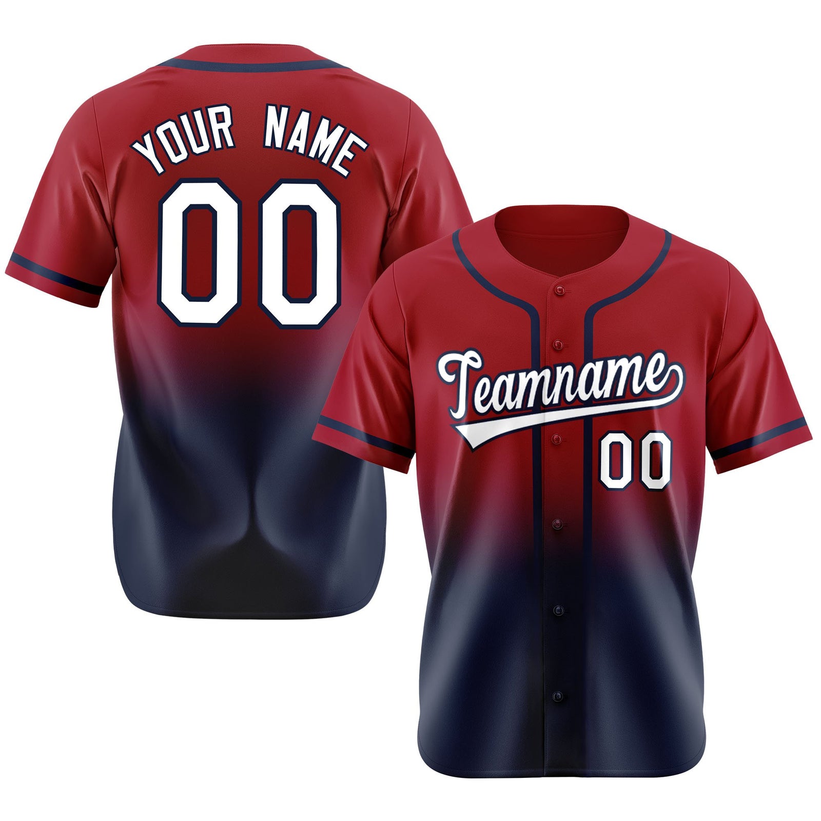 Custom Scarlet Navy-White Authentic Fade Fashion Baseball Jersey