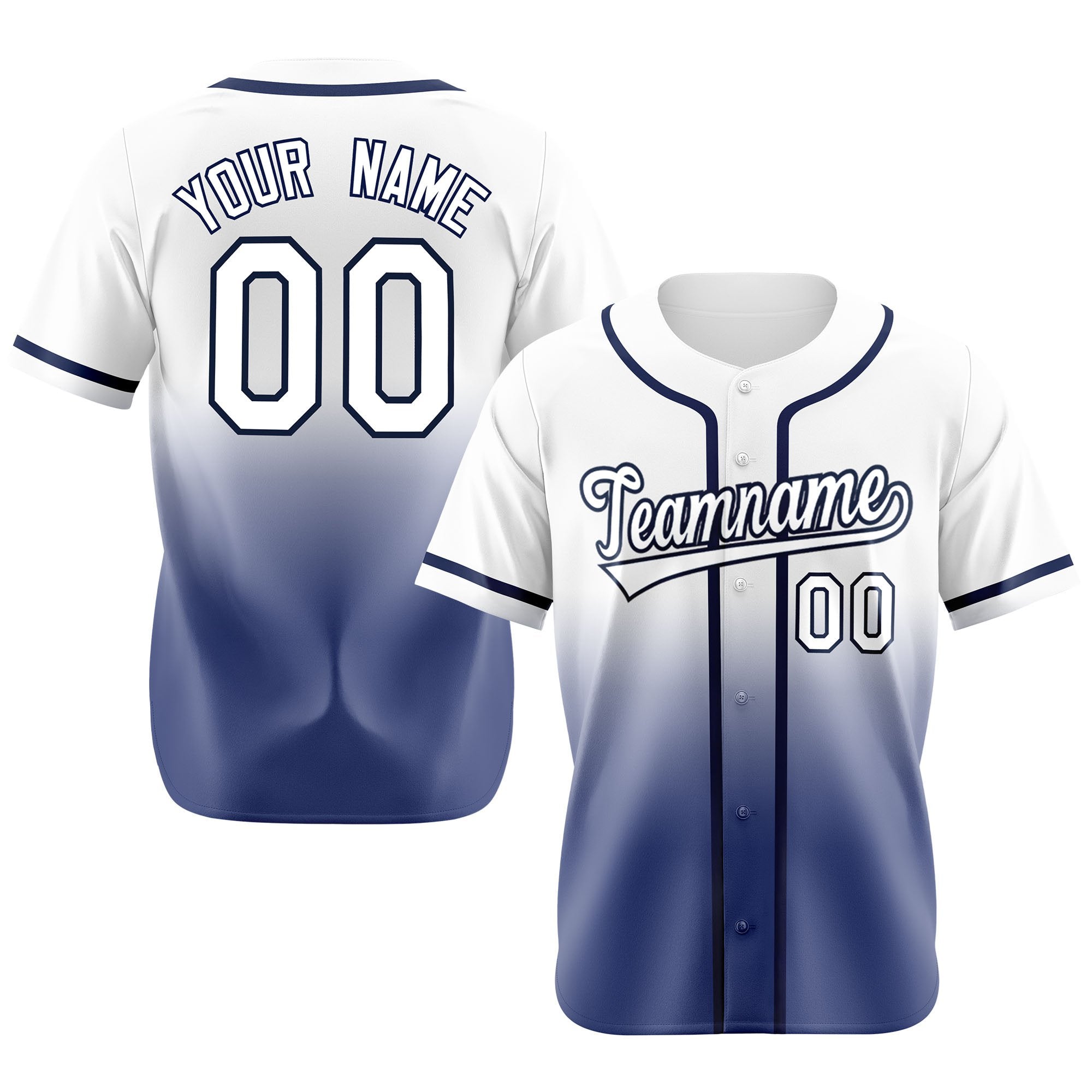 Custom Whit Blue Authentic Fade Fashion Baseball Jersey