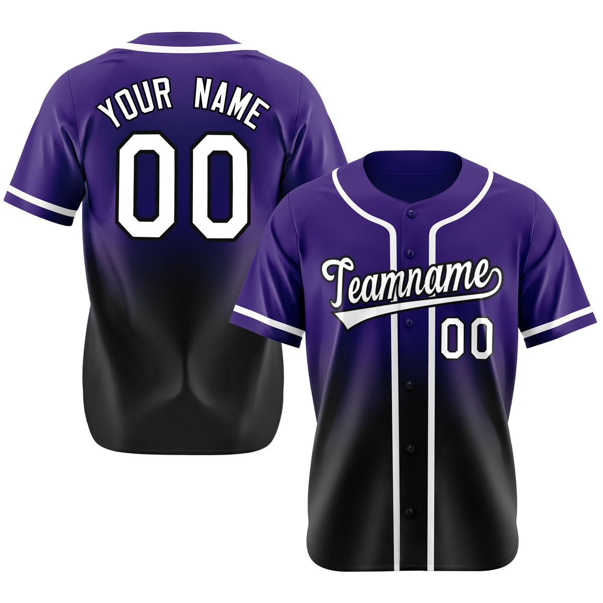 Custom Purple Black-White Authentic Fade Fashion Baseball Jersey