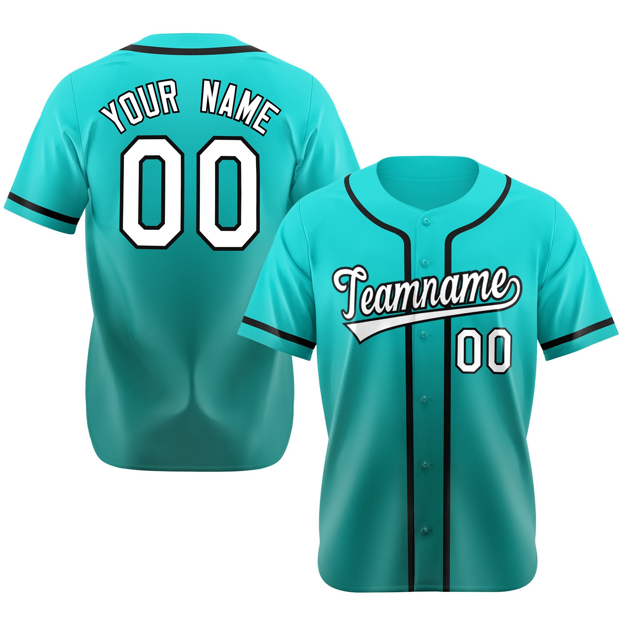 Custom Aqua White-Black Authentic Fade Fashion Baseball Jersey