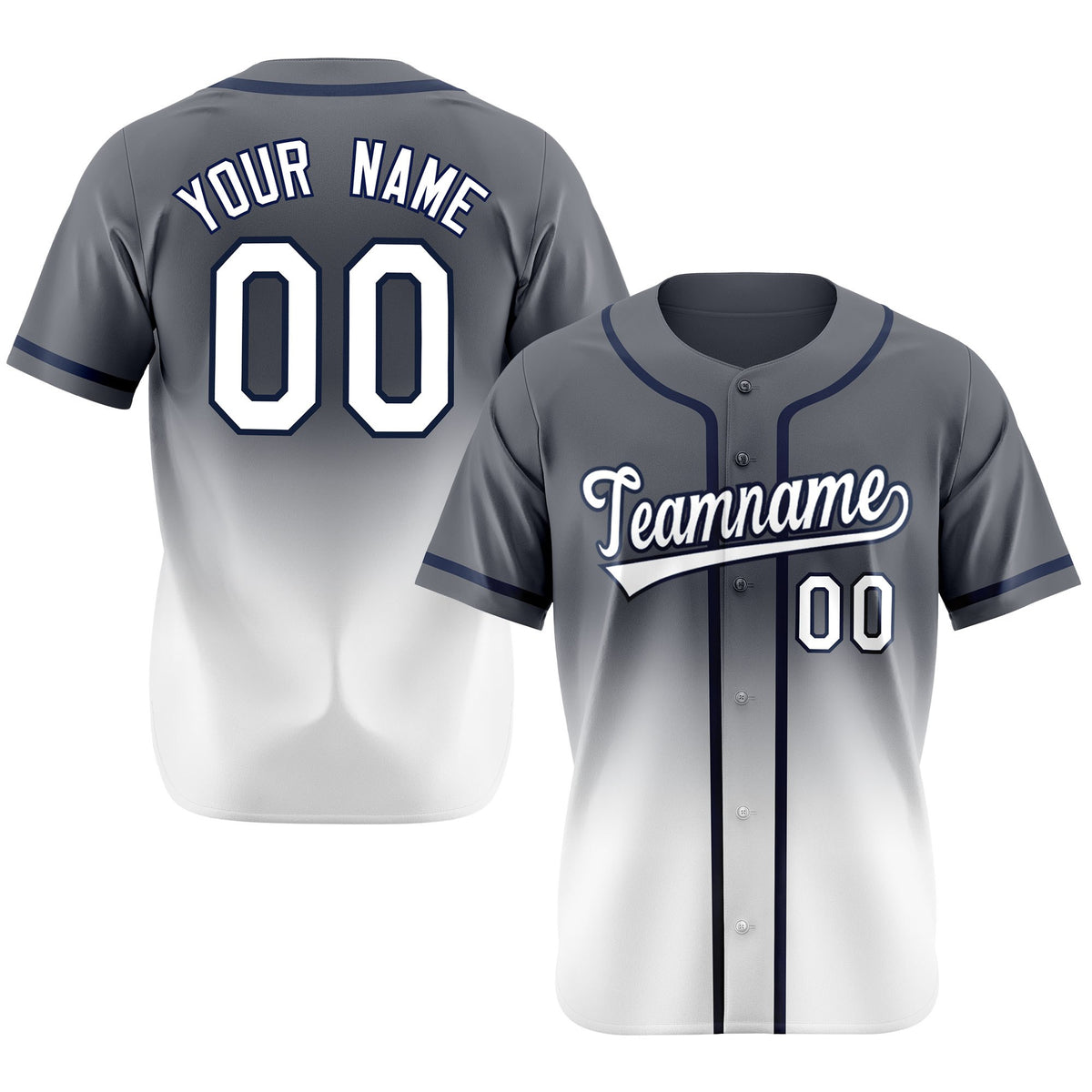 Custom Dark Gray White Authentic Fade Fashion Baseball Jersey